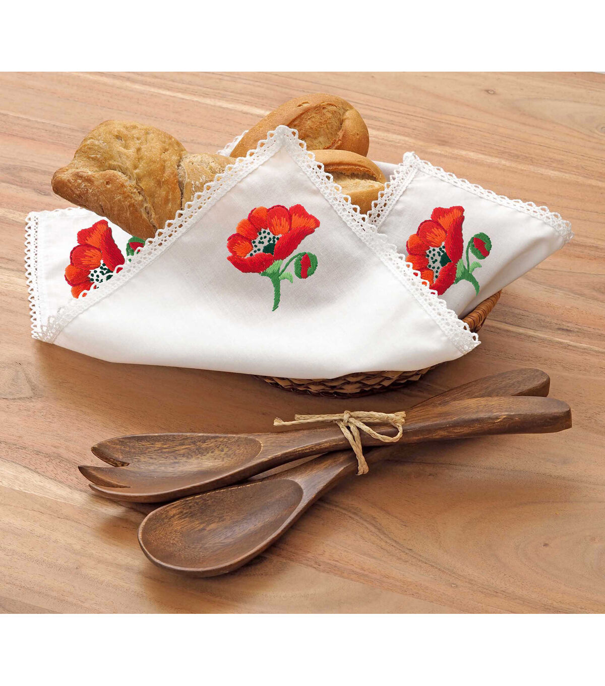 Leisure Arts 16 x 16 Poppy Basket Liner Stamped Cross Stitch Kit
