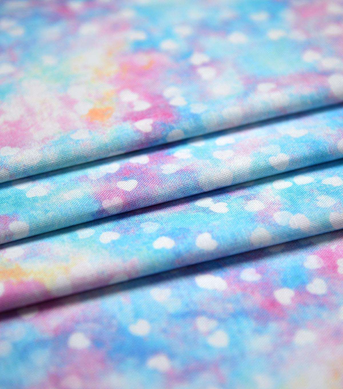 Hearts on Blue & Pink Cotton Fabric by Keepsake Calico