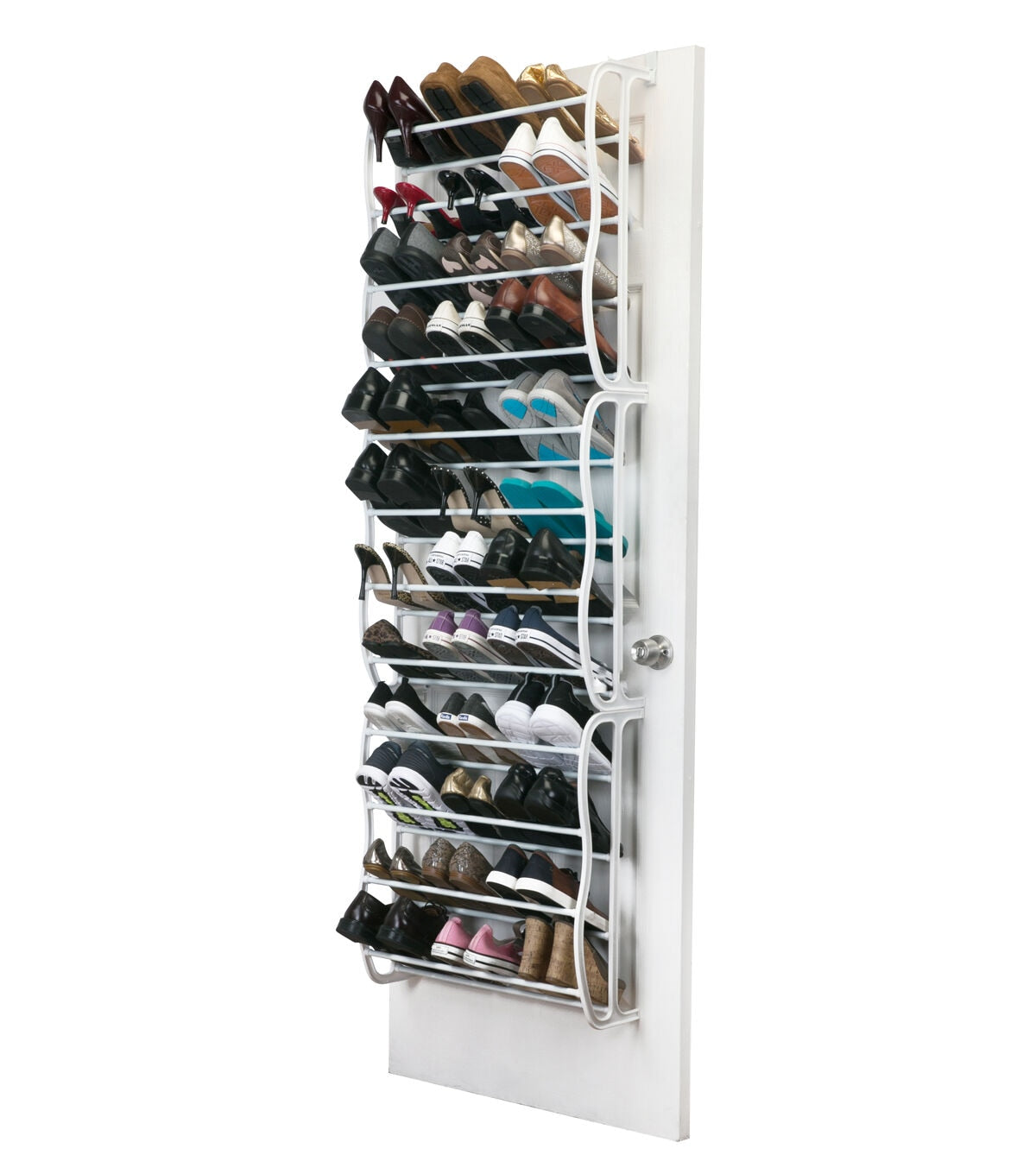 Simplify 71 White 36 Pair Adjustable Over the Door Shoe Rack