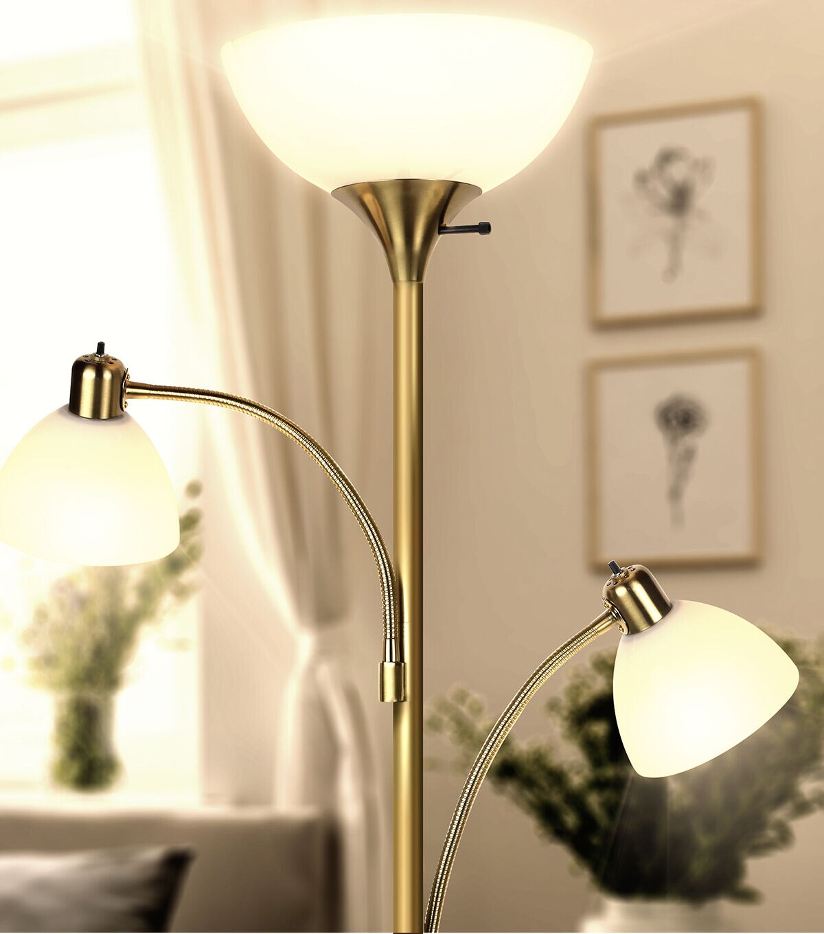 Brightech Sky Dome Double LED Floor Lamp - Brass
