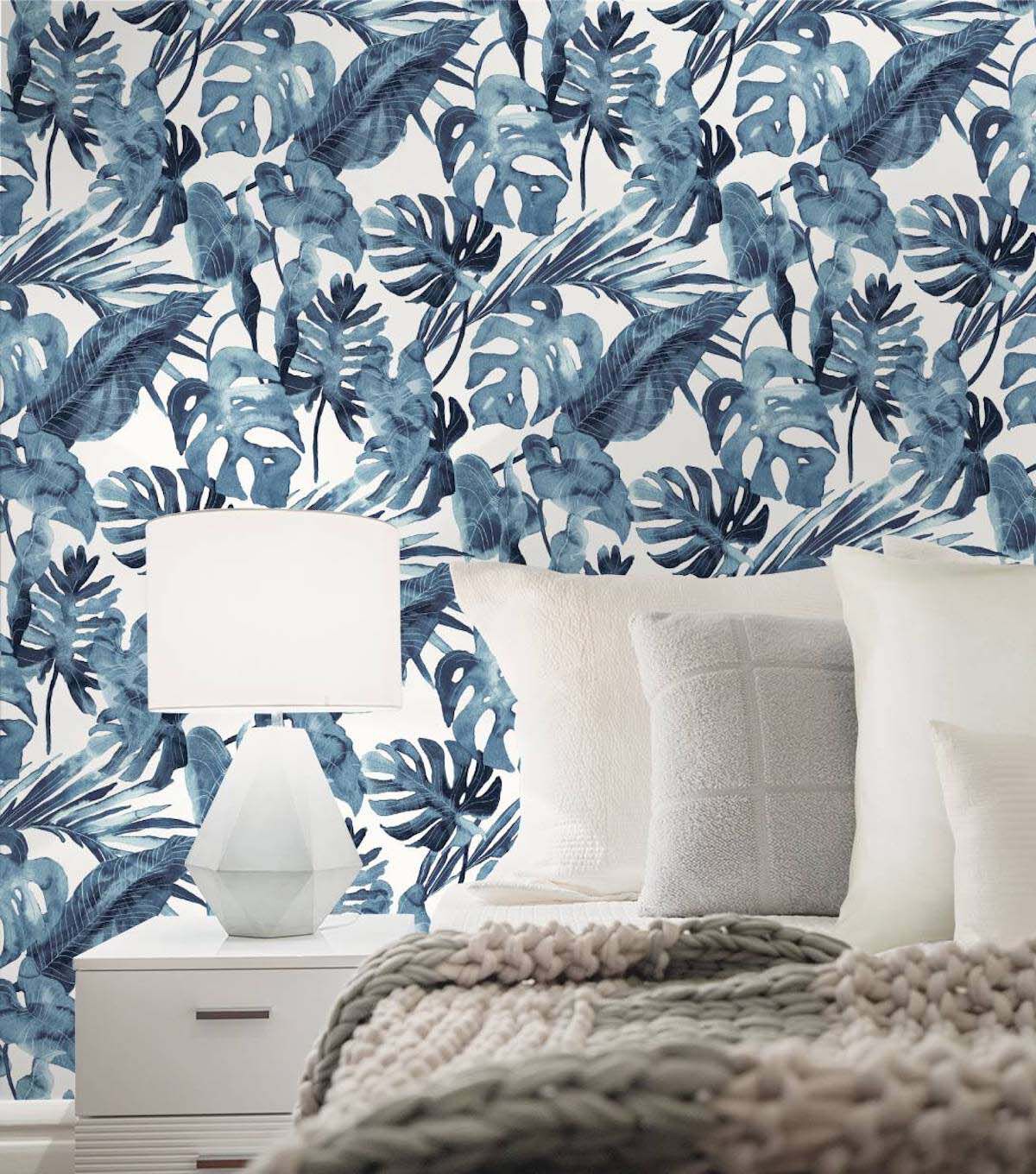 Tommy Bahama 20.5' x 18' Lapis Falling Fronds Peel & Stick Wallpaper