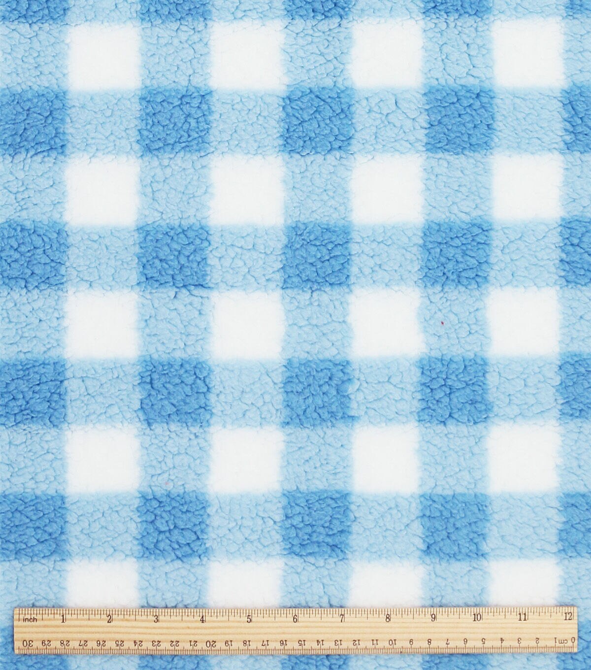 Spring Blue & White Gingham Sherpa Fleece Fabric