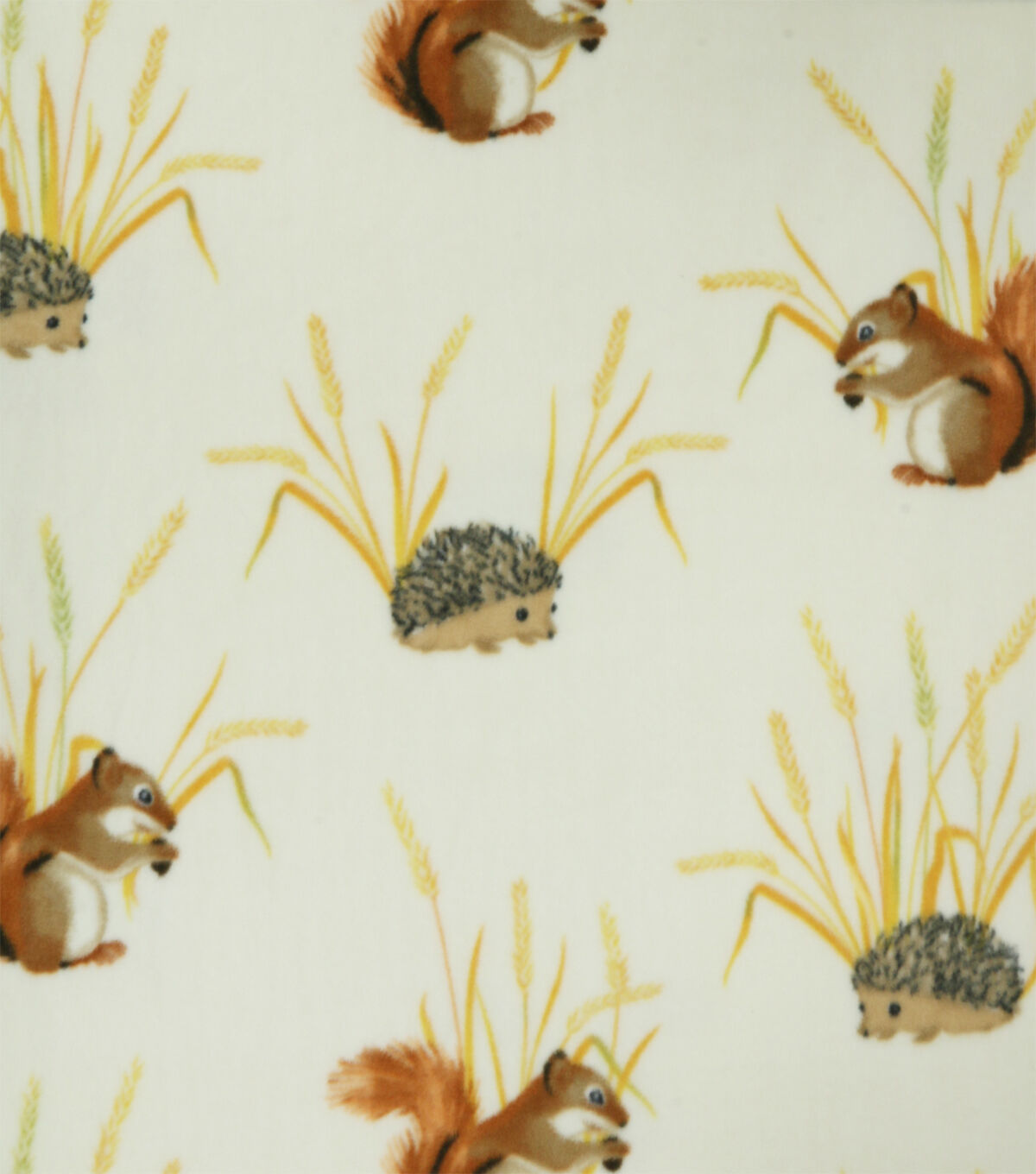 Squirrels & Hedgehogs on Yellow Anti Pill Fleece Fabric