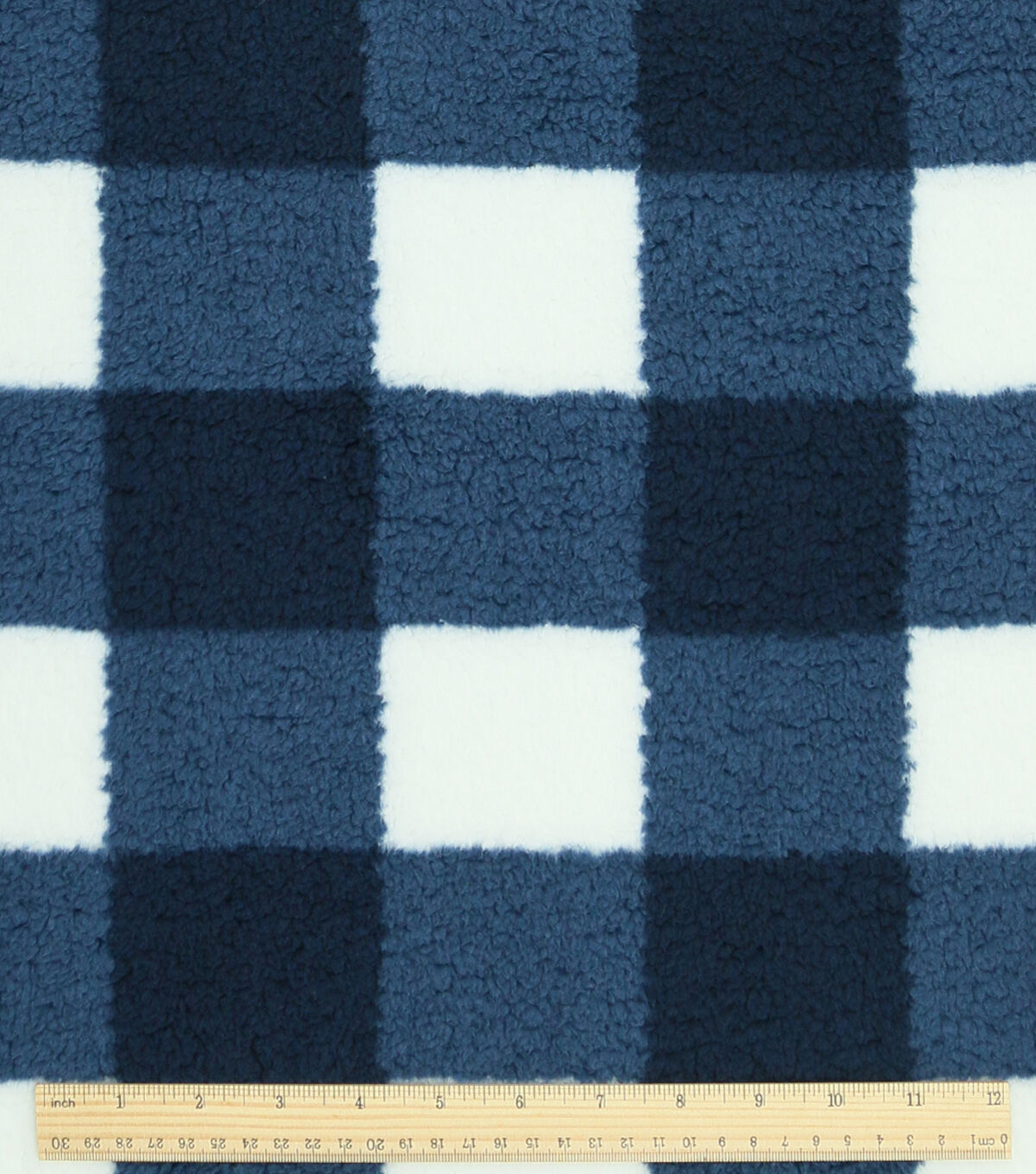 Navy Gingham Sherpa Fleece Fabric