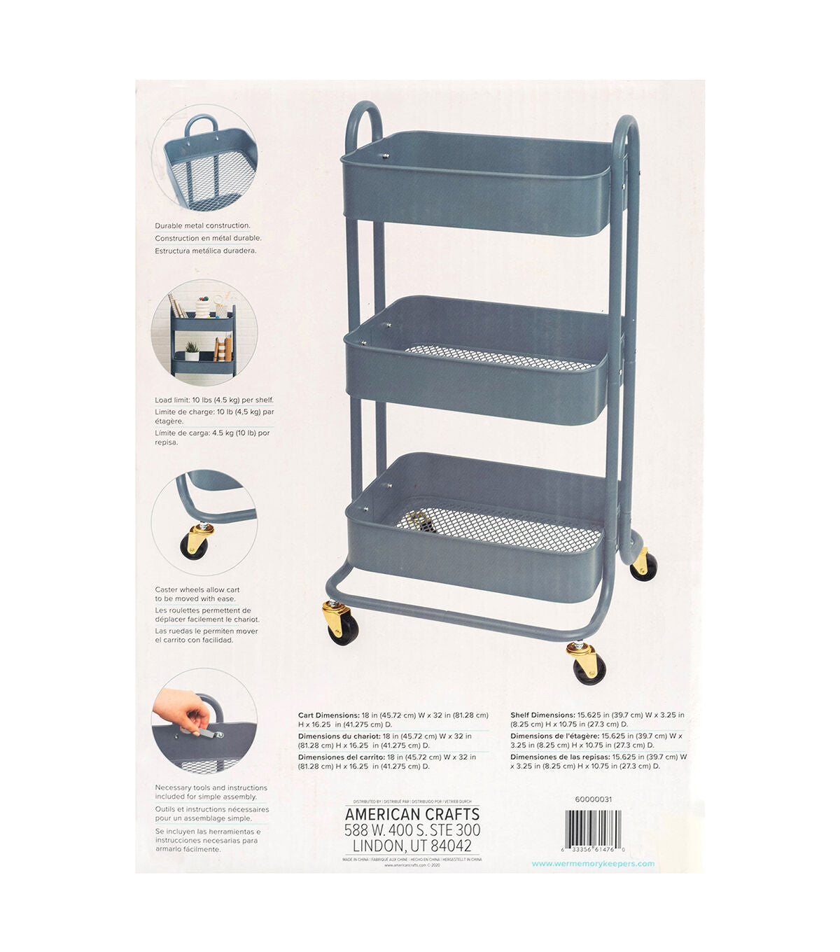 We R Memory Keepers 32 Metal 3 Tier Storage Cart