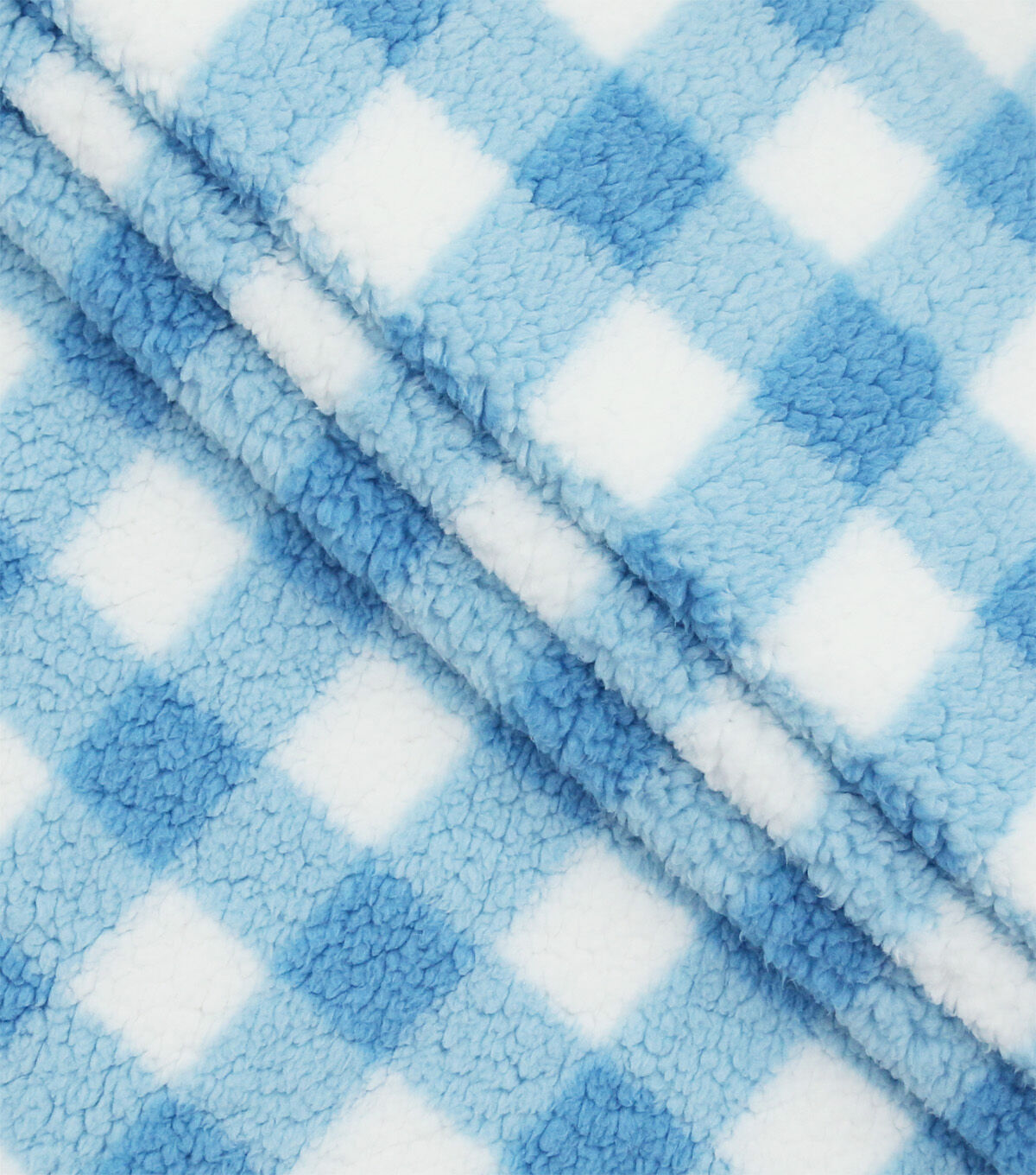Spring Blue & White Gingham Sherpa Fleece Fabric