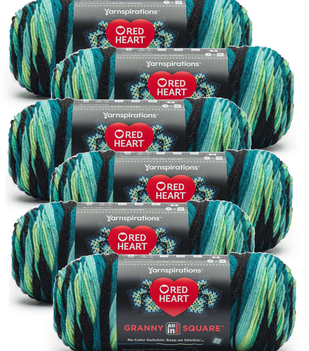 Red Heart All in One Granny Square 417yds Worsted Cotton Yarn 6 Bundle