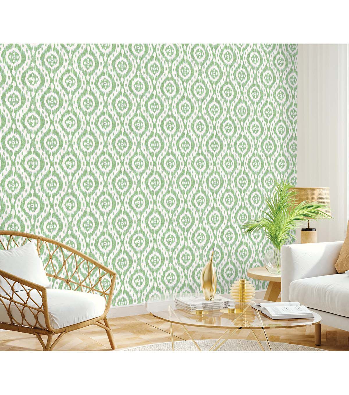Surface Style 20.5' x 18' Matcha Ikat Tracery Peel & Stick Wallpaper