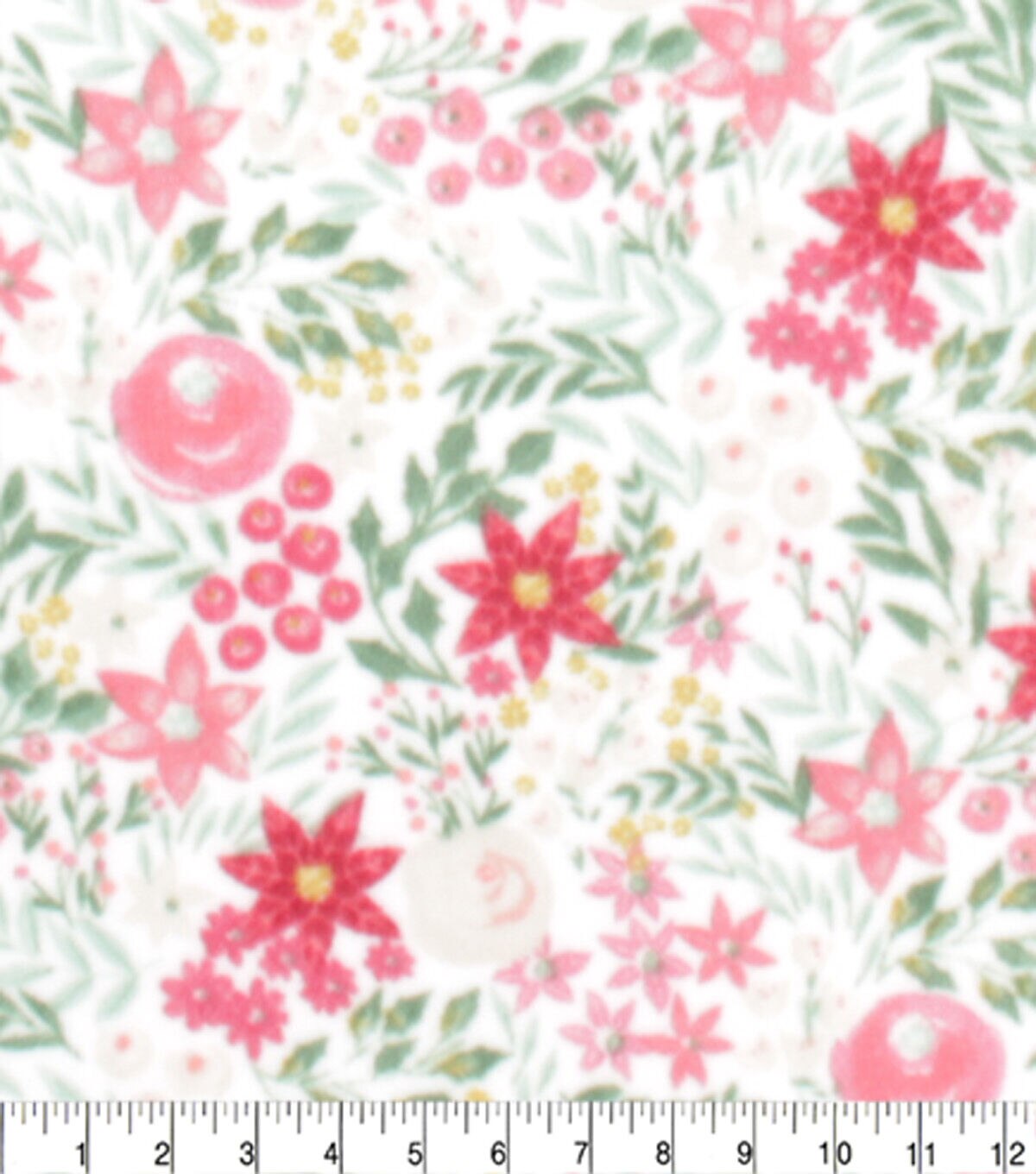 Christmas Floral on White Anti Pill Fleece Fabric