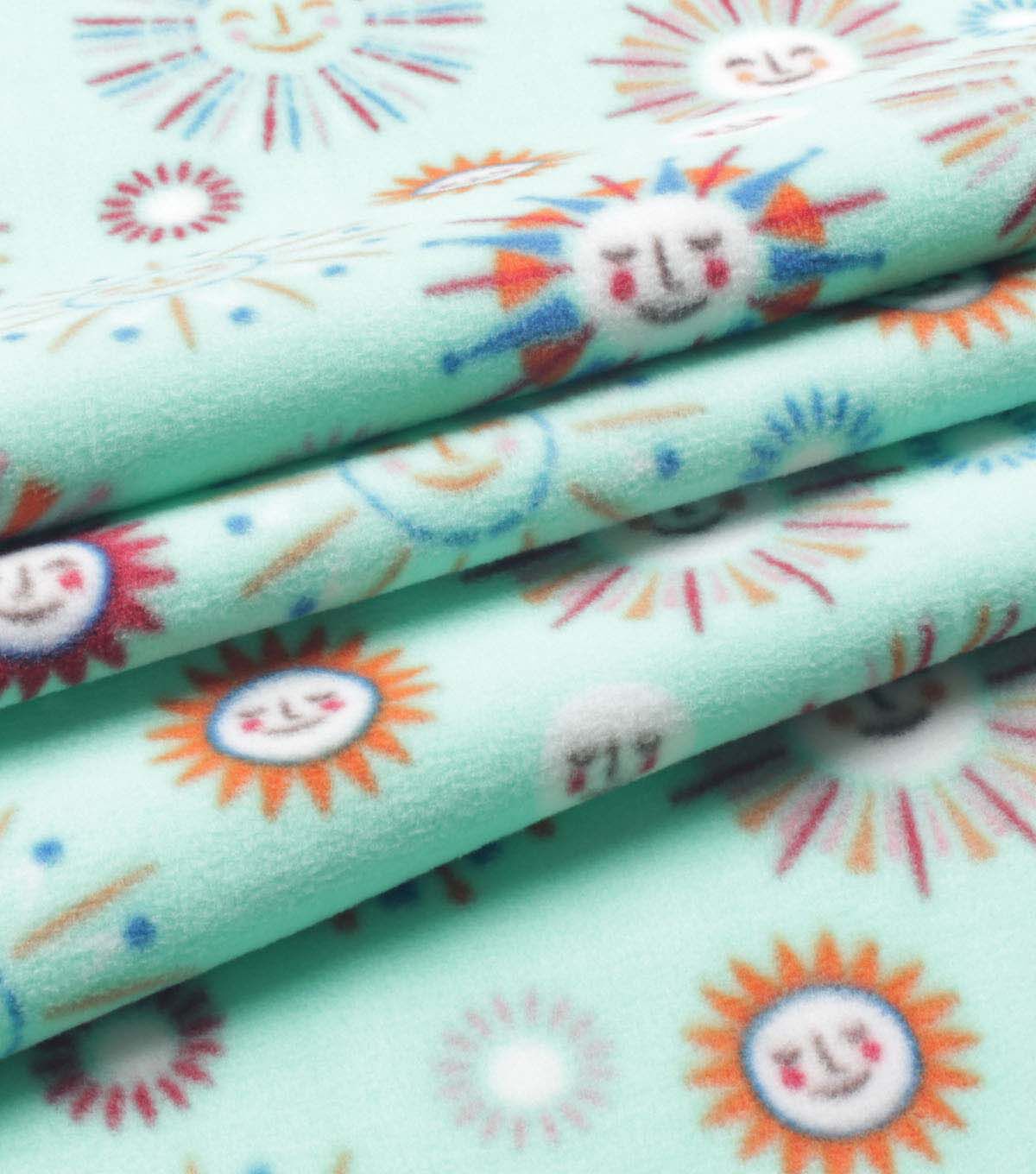 Smiling Suns on Blue Anti Pill Plush Fleece Fabric