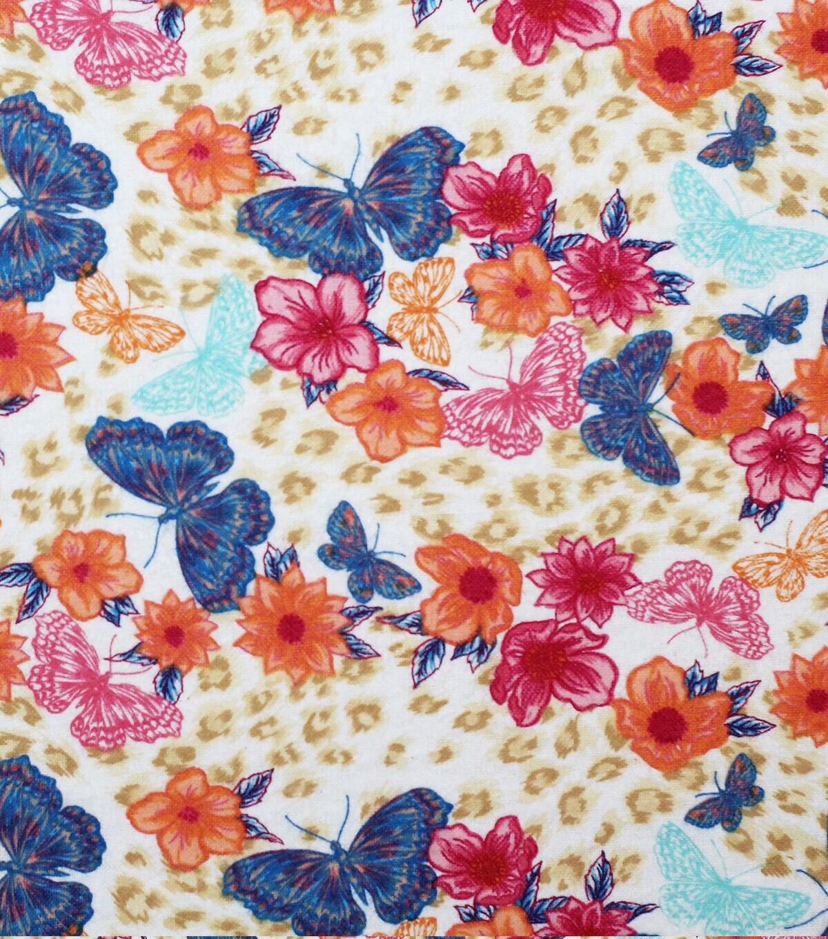 Butterfly on Animal Print Super Snuggle Flannel Fabric