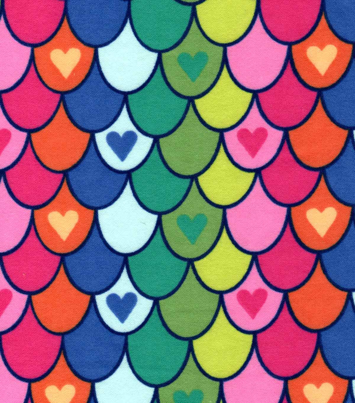 Multi Heart Mermaid Scales Super Snuggle Flannel Fabric