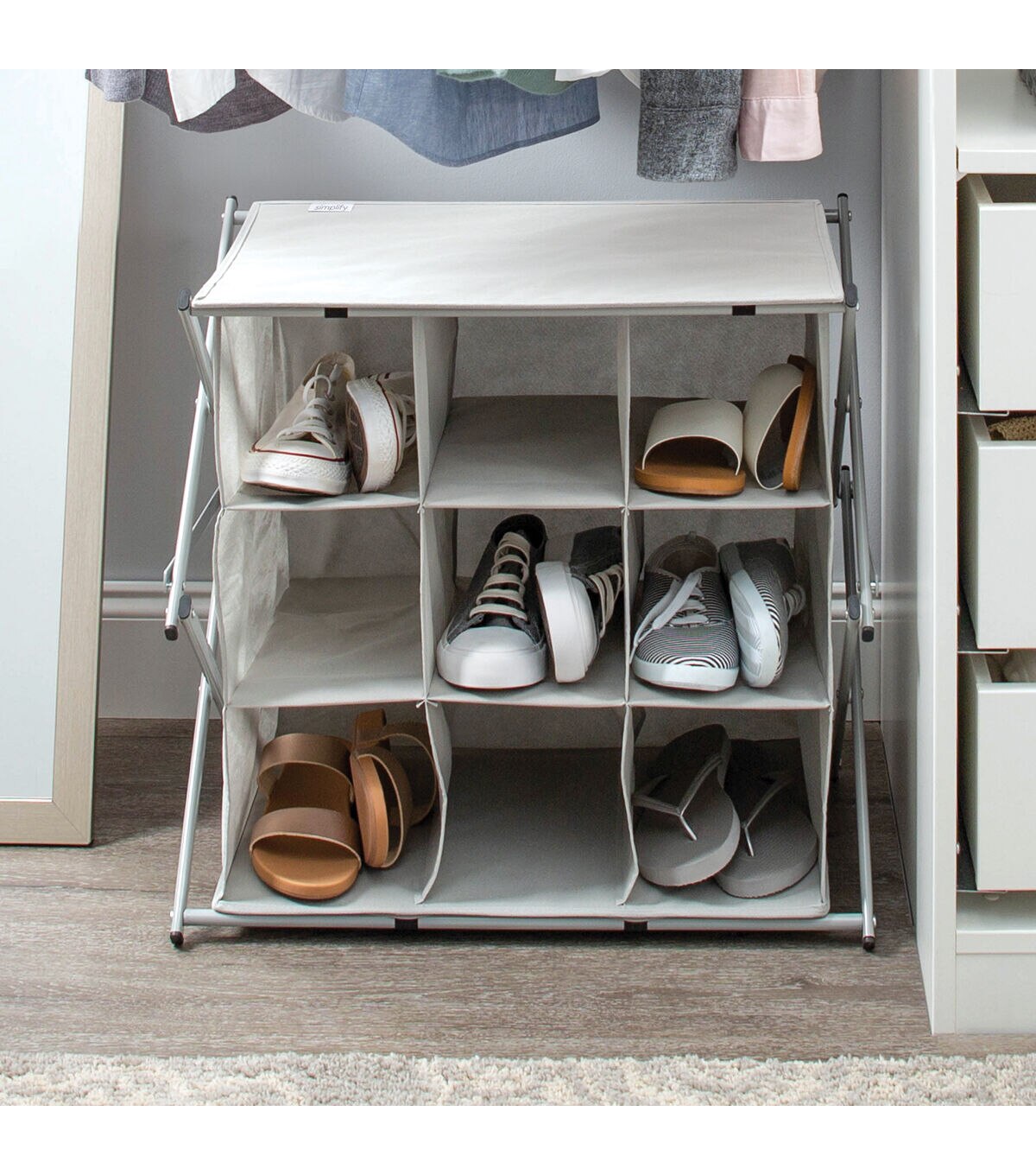 Simplify 23.5 Gray 9 Grid Collapsible Shoe Rack