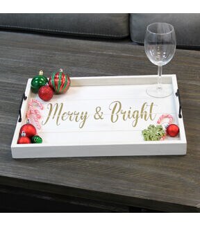 All The Rages Decorative Merry and Bright Wood Serving Tray 15.50 x 12