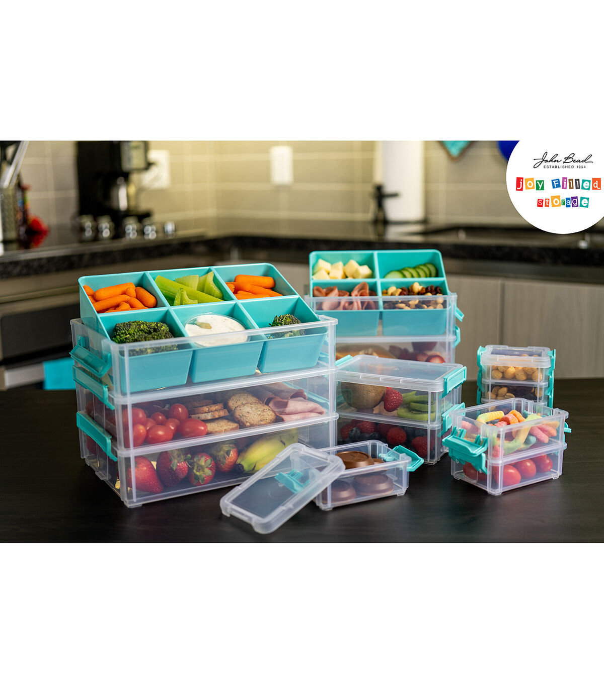 John Bead 5.5 x 4 Clear Joy Filled Stackable Storage Containers 2pk