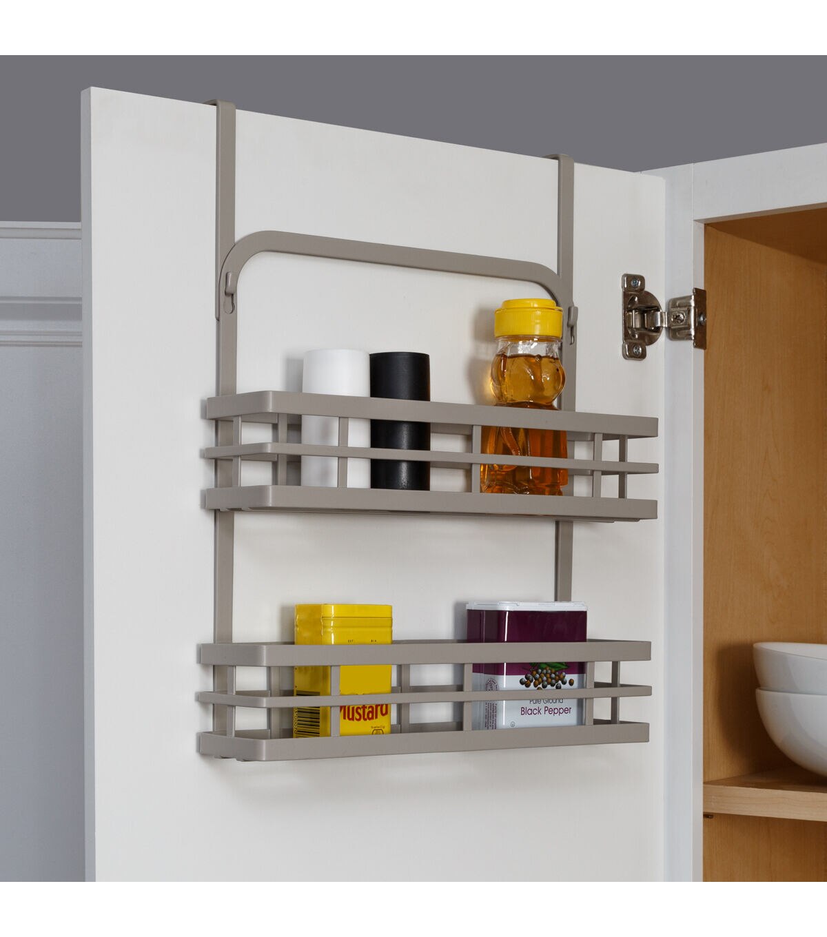 Honey Can Do 12 x 15 Gray 2 Tier Modern Over the Door Spice Rack