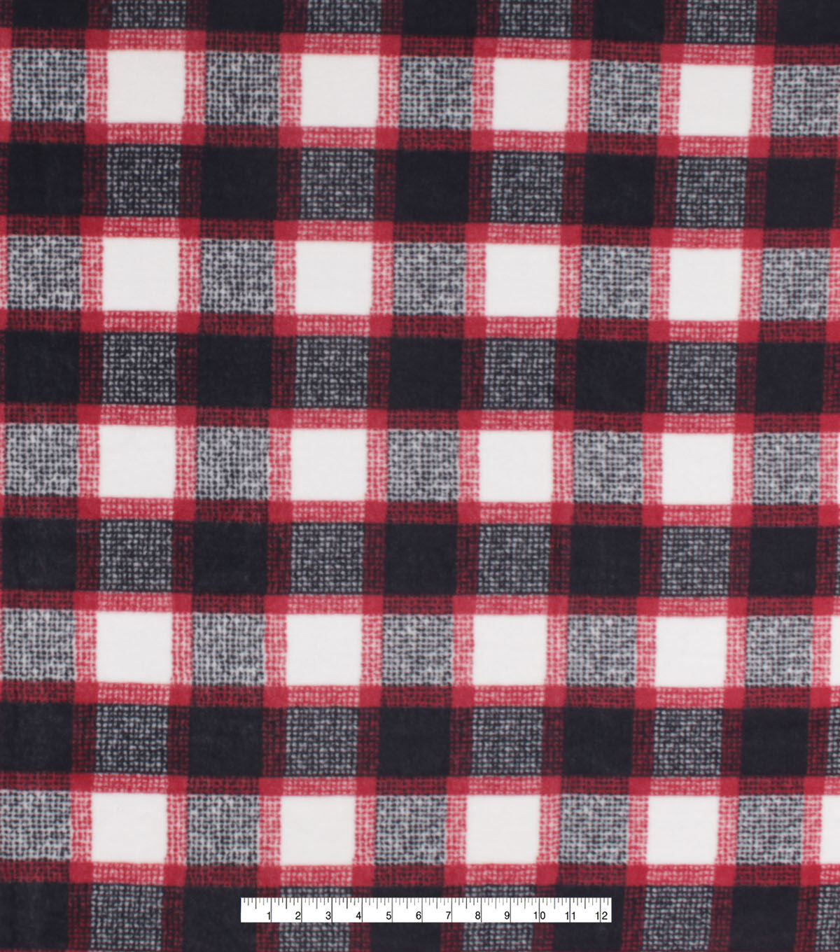 Red & Black Textured Plaid Anti Pill Fleece Fabric