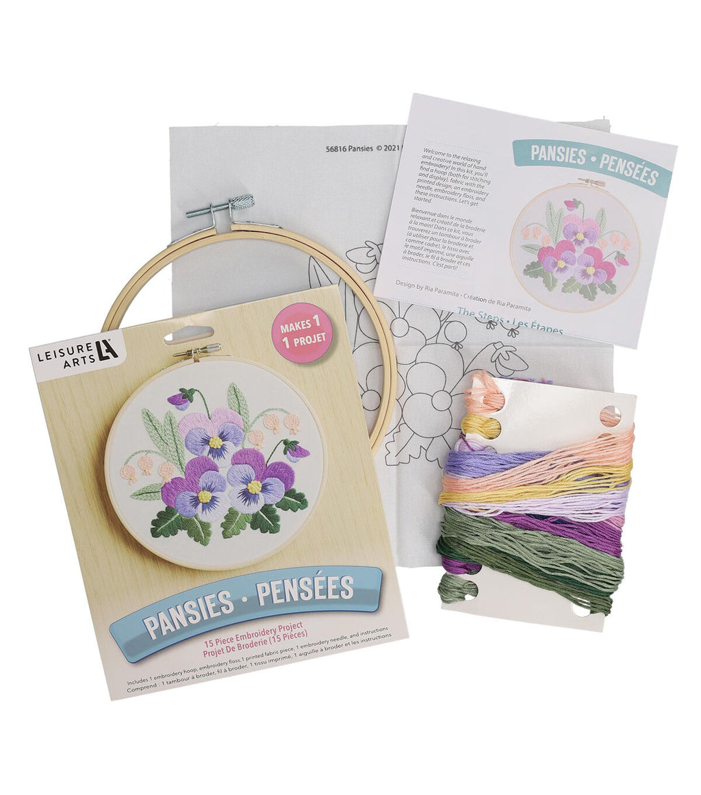 Leisure Arts 7 Pansies Embroidery Kit