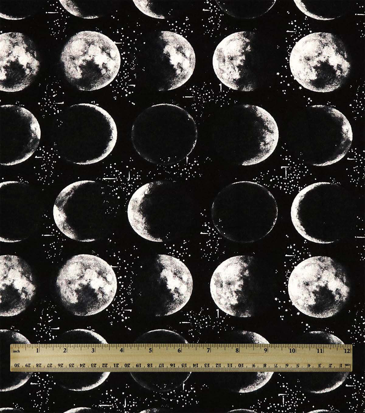 Moon Phases On Black Super Snuggle Flannel Fabric
