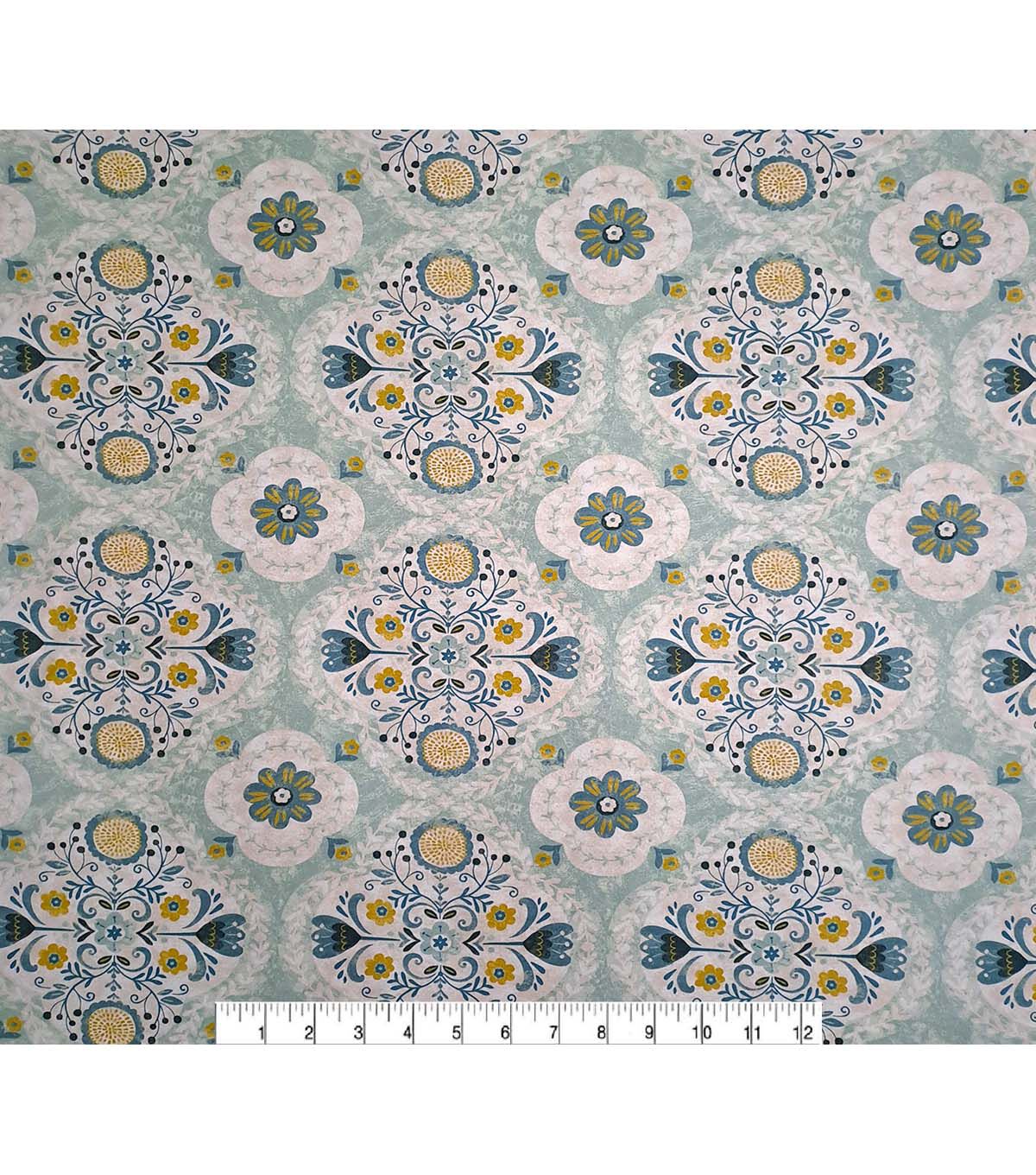 Floral Medallion on Blue Super Snuggle Flannel Fabric