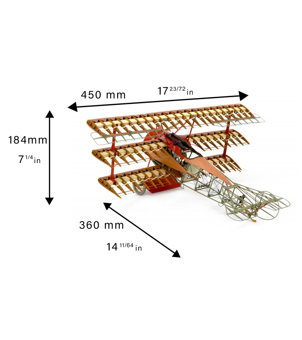 Fighter Fokker Dr I. 1:16 Wooden and Metal Aircraft Model