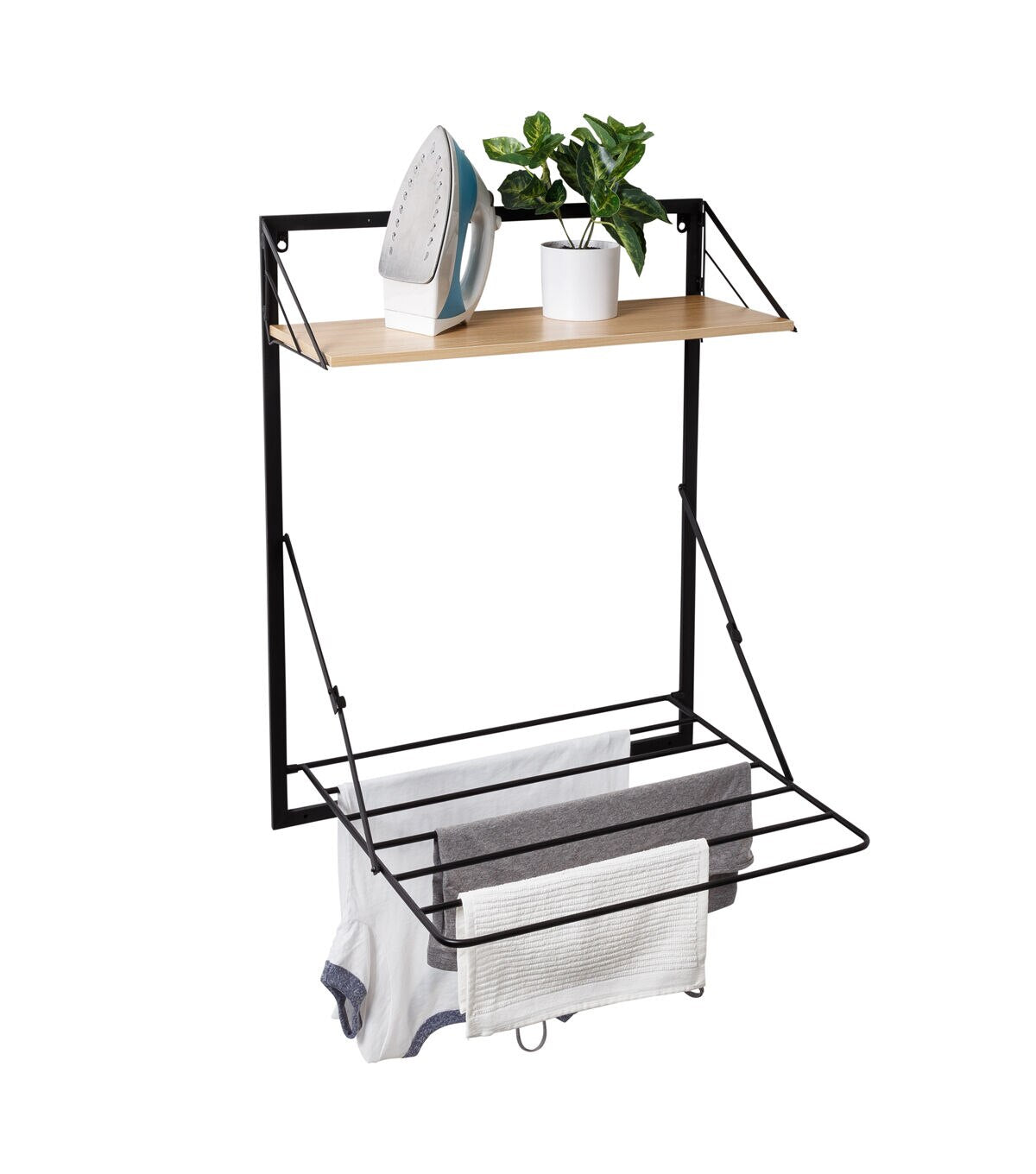 Honey Can Do 24 x 31 Black Wall Mounted Drying Rack With Shelf