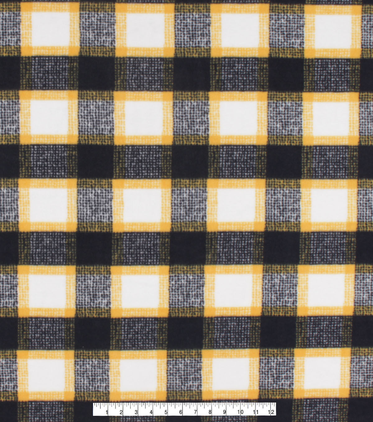 Yellow & Black Textured Plaid Anti Pill Fleece Fabric