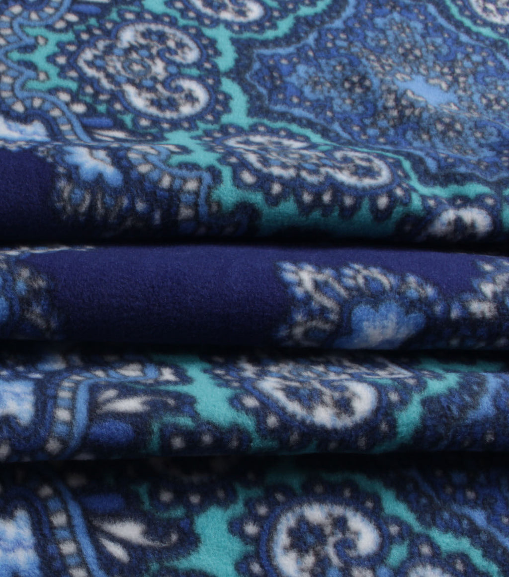 Blue Medallions Anti Pill Fleece Fabric
