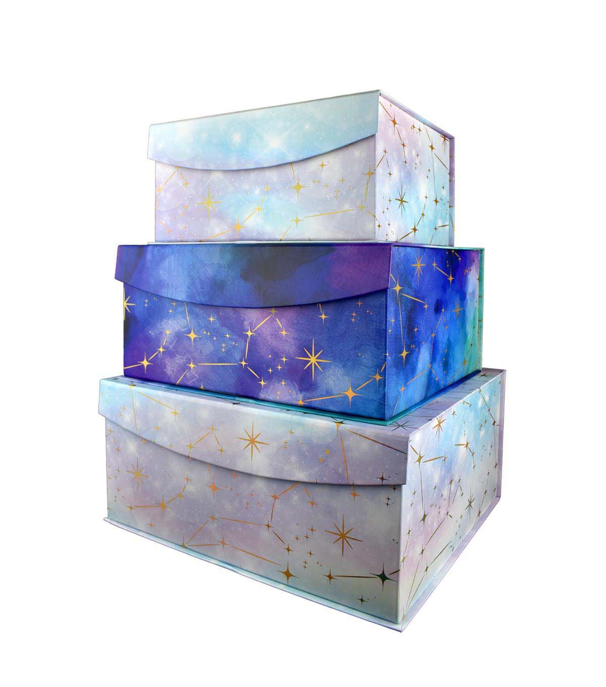 14 x 12 Blue Holographic Gold Foil Flip Top Box by Place & Time