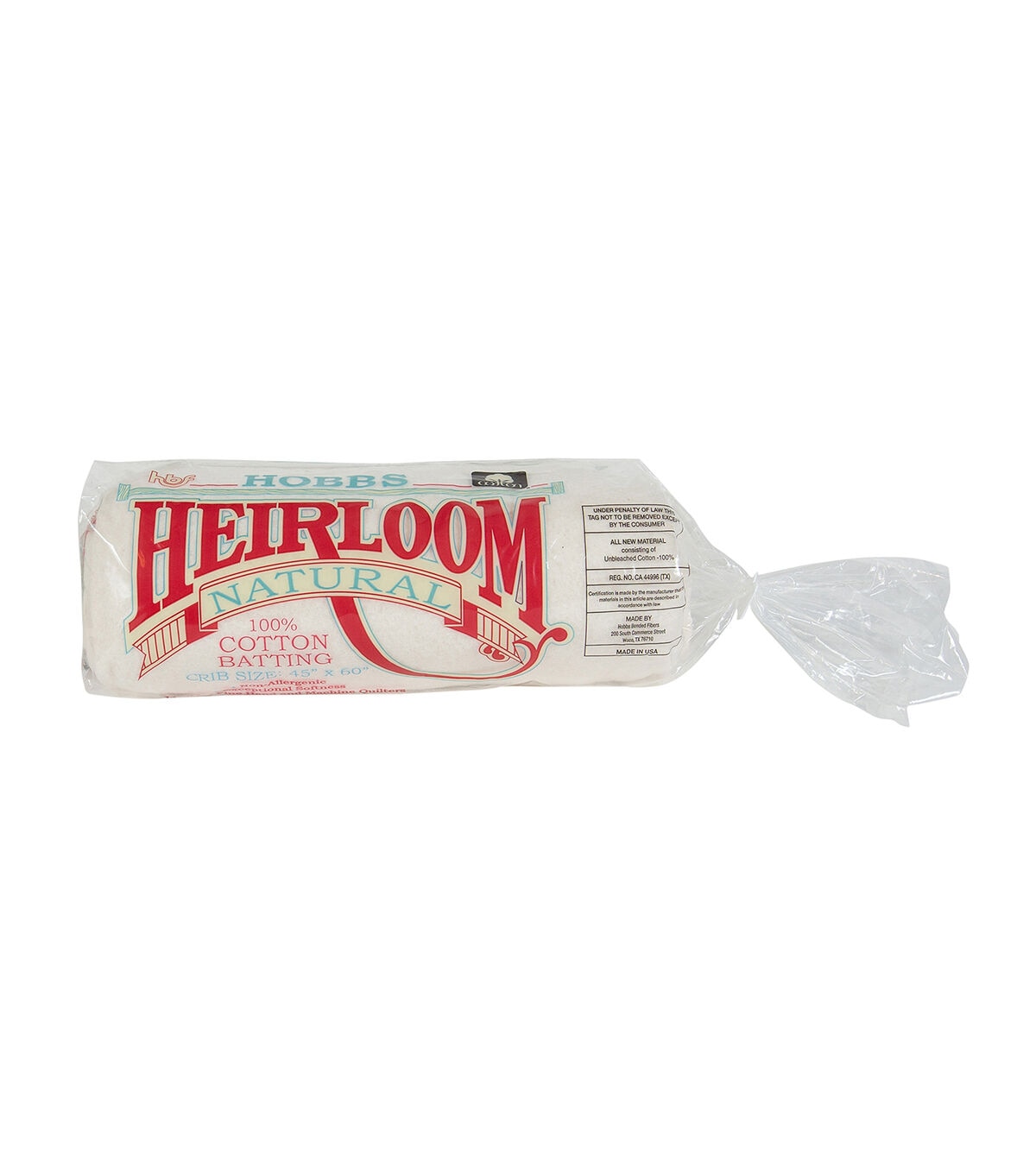 Hobb's Heirloom 100% Natural Cotton Batting 45x 60 Crib