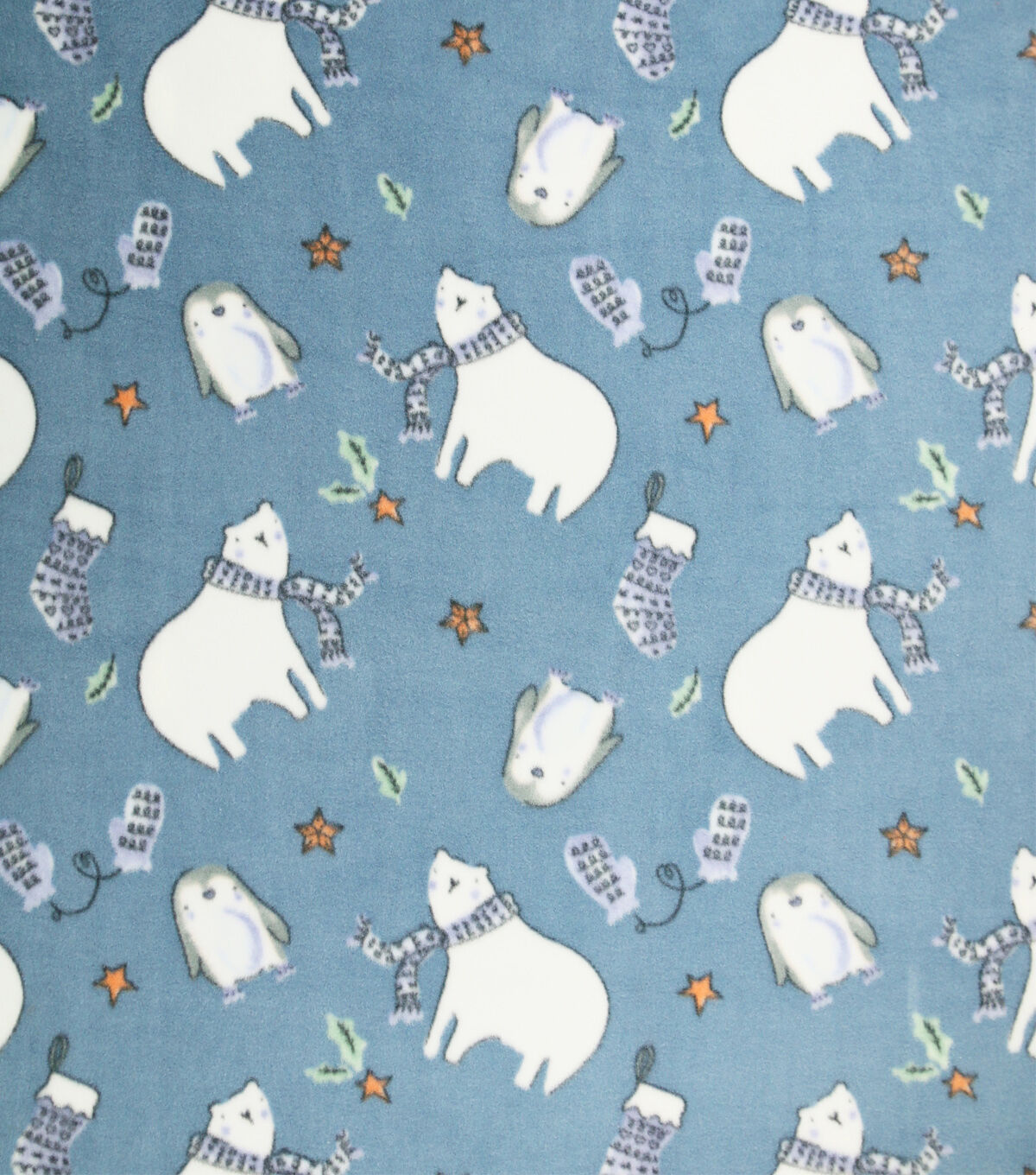 Winter Polar Bears on Blue Anti Pill Fleece Fabric
