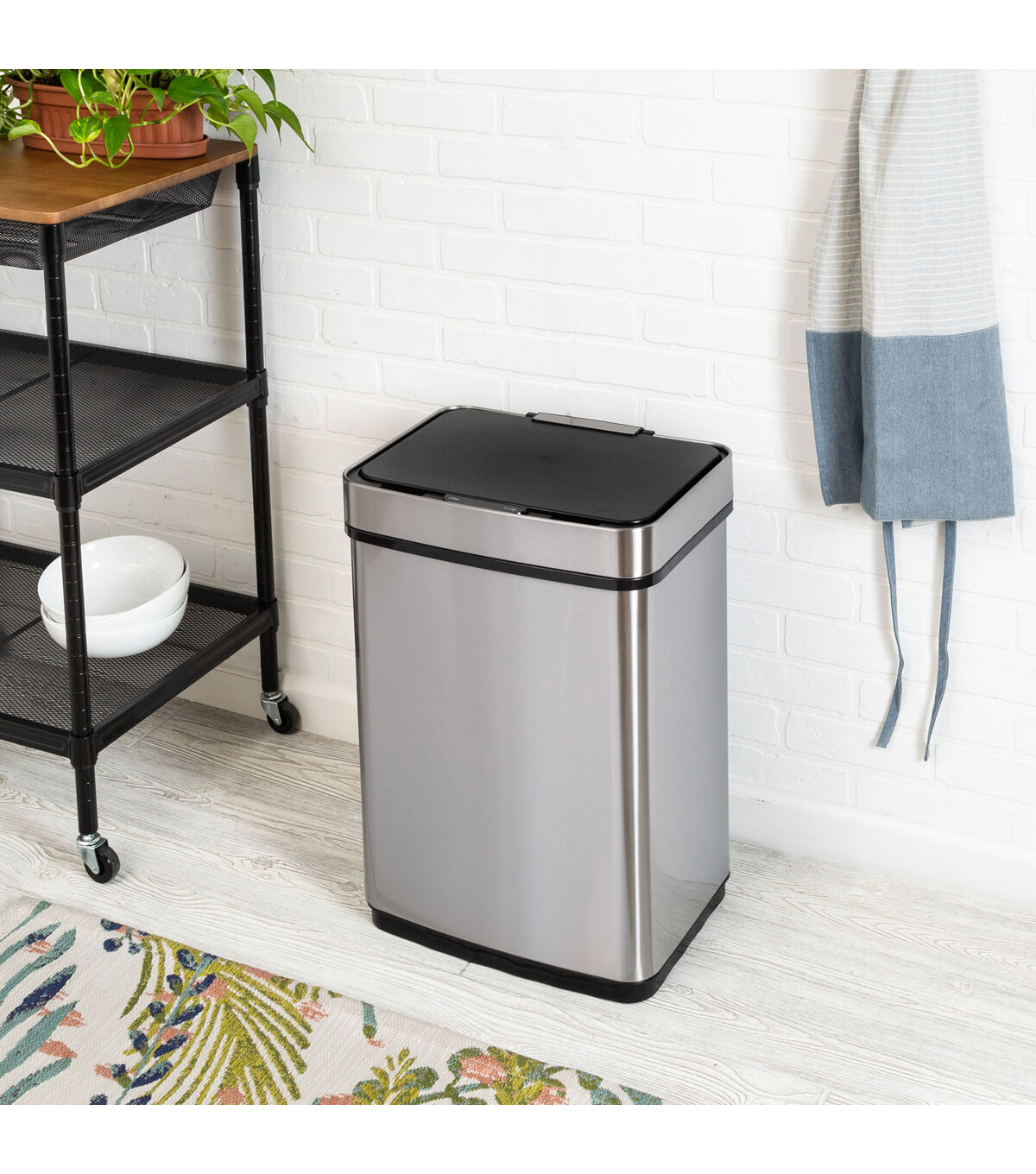 Honey Can Do 24 Silver Stainless Steel 50L Trash Can With Motion Sensor