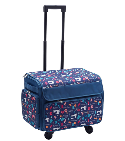 13 x 18 Dark Blue Rolling Sewing Machine Storage Tote by Top Notch