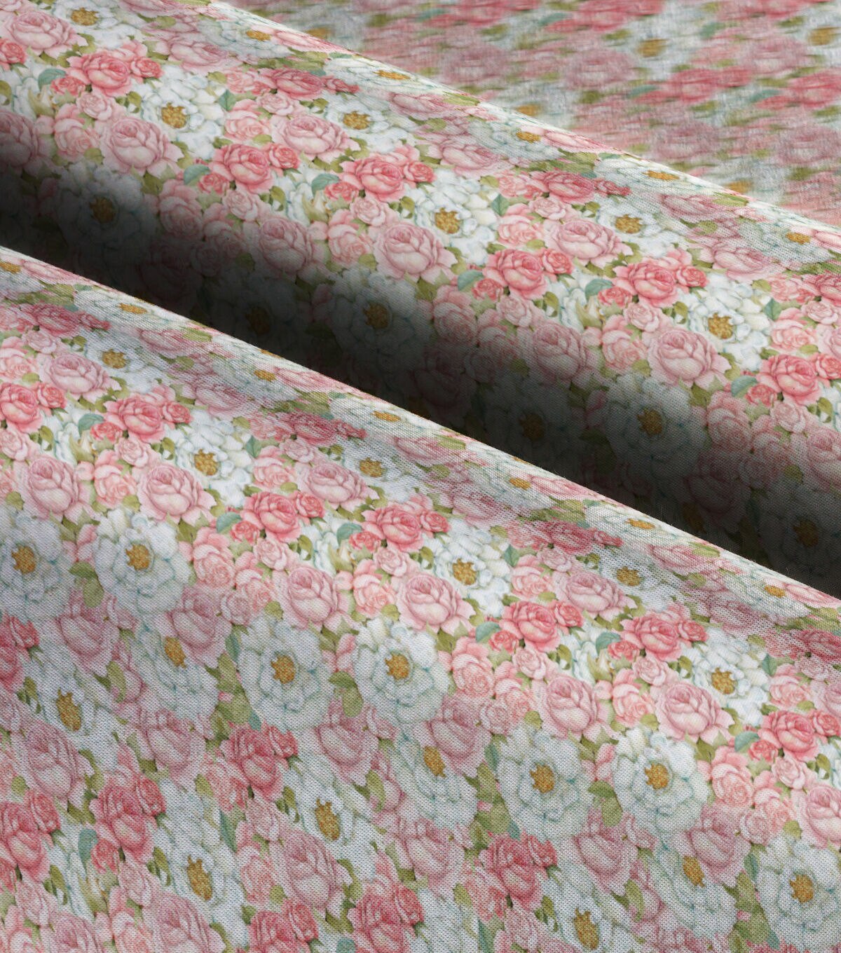 Susan Winget White Camellias & Pink Roses Premium Cotton Fabric