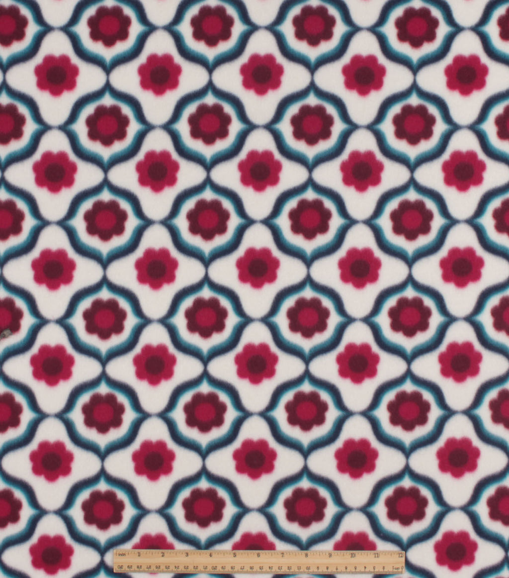 Geometric With Daisies Blizzard Fleece Fabric