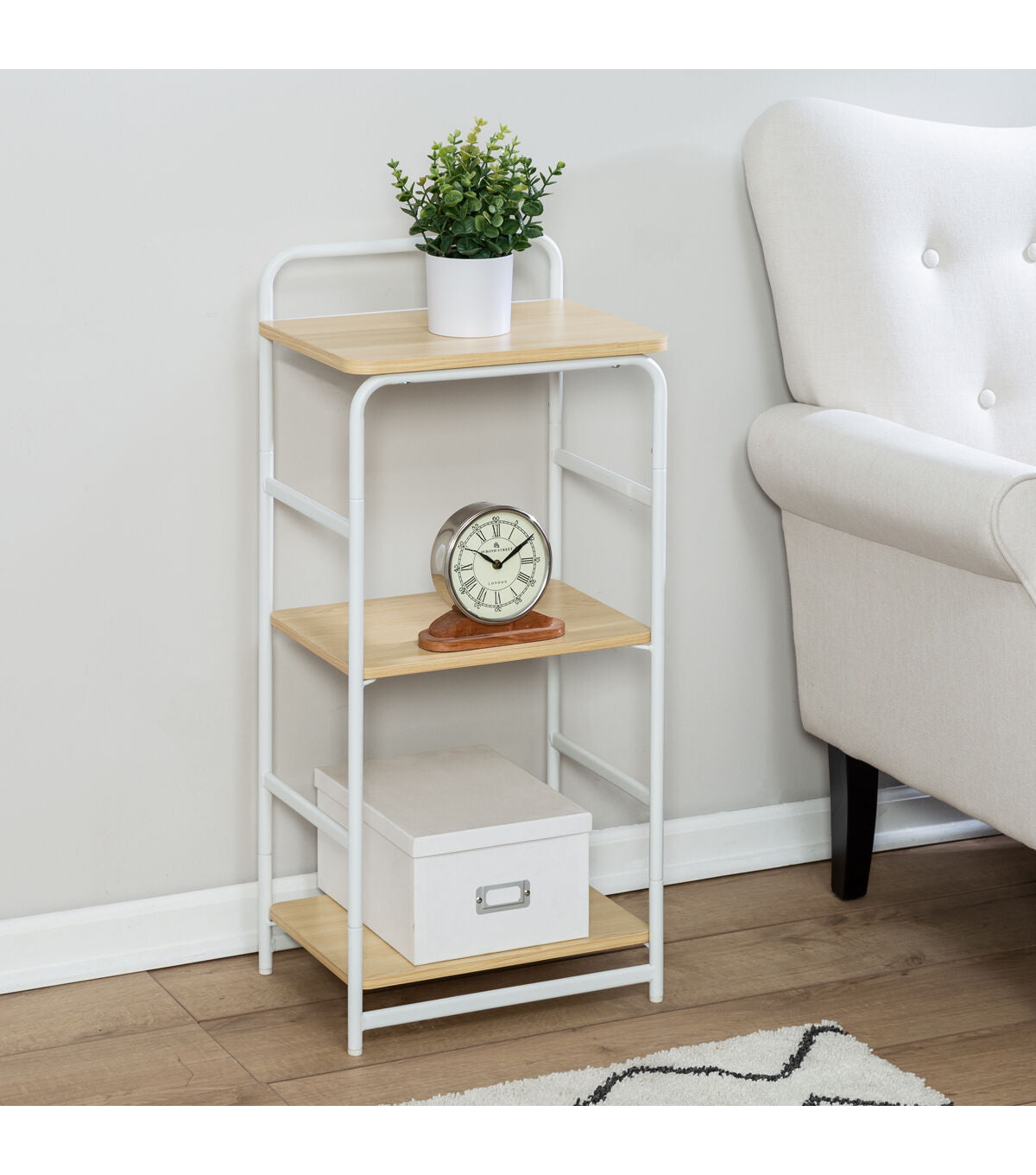 Honey Can Do 15.5 x 33.5 White & Natural 3 Tier Wood & Metal Shelf