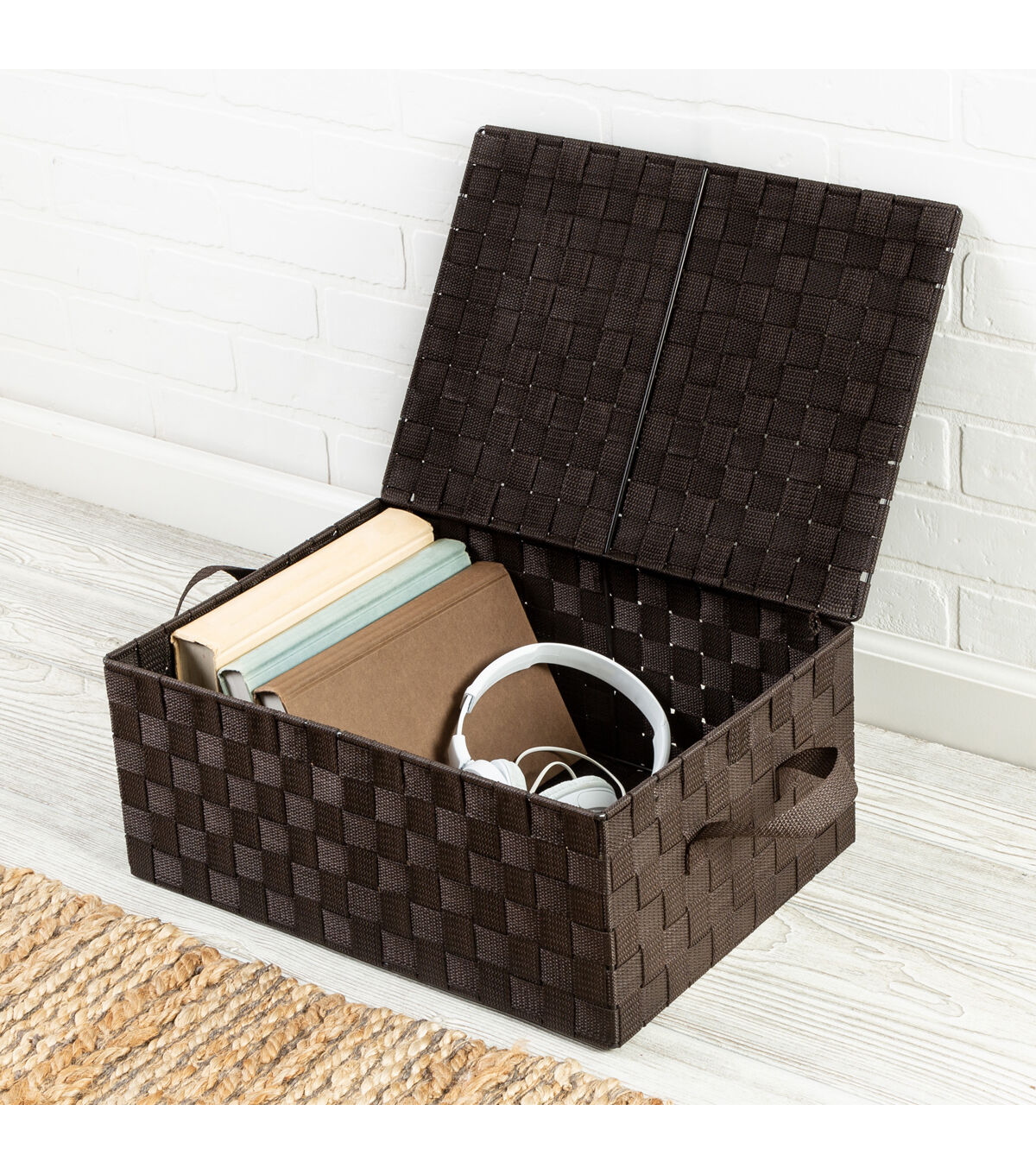 Honey Can Do 17 Espresso Woven Storage Box With Hinged Lid