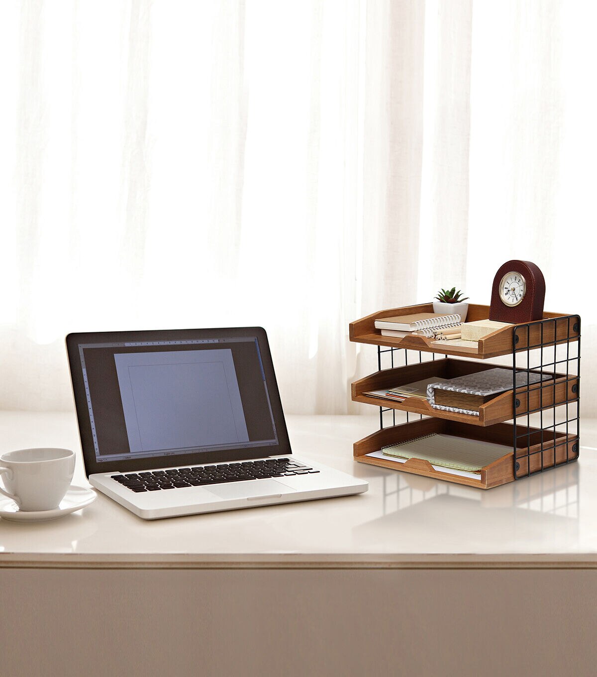 All The Rages Home Office Desk Organizer with 3 Shelves Natural Wood