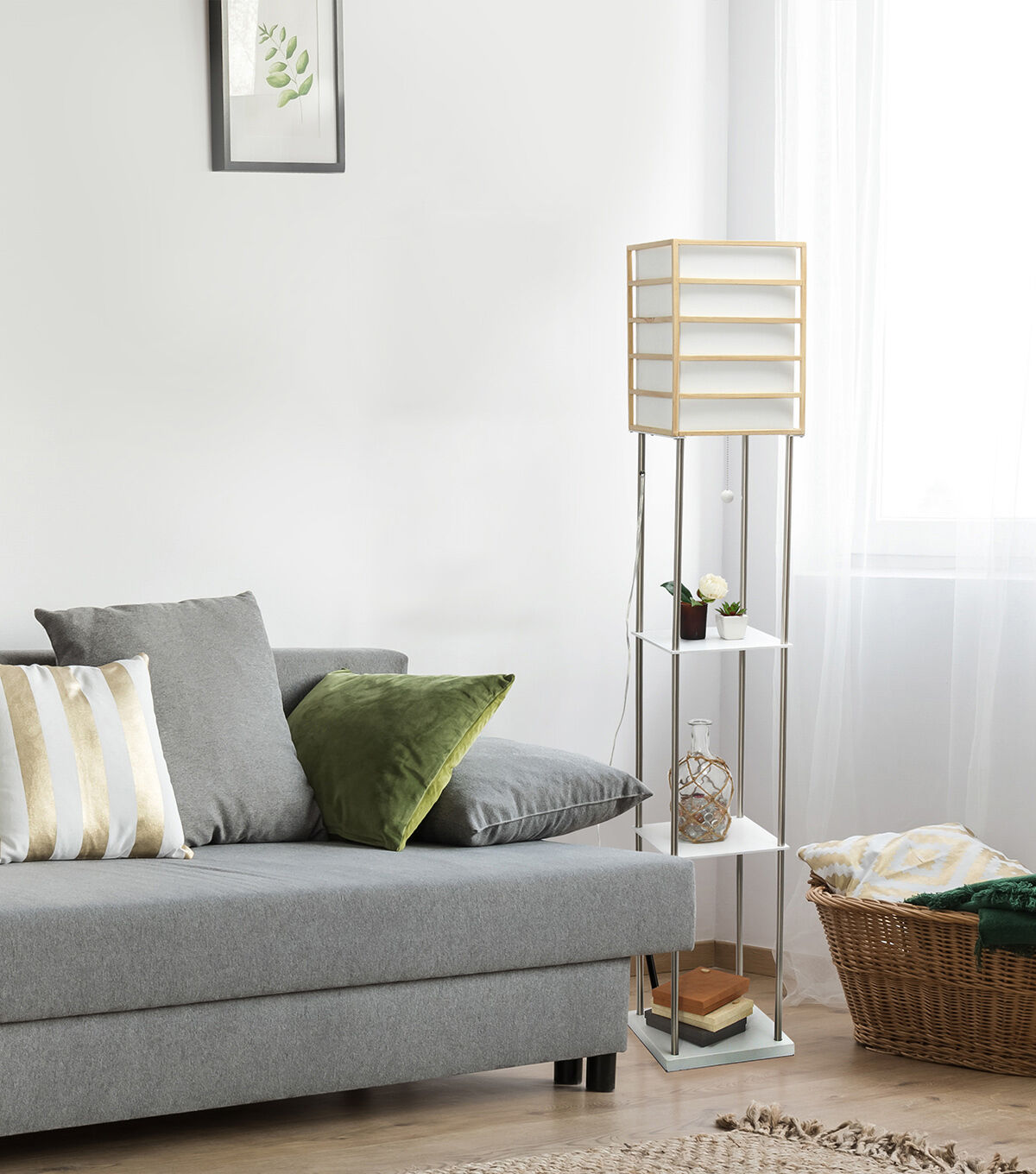 All The Rages 1 Light Metal Floor Lamp with Storage Shelves Light Wood