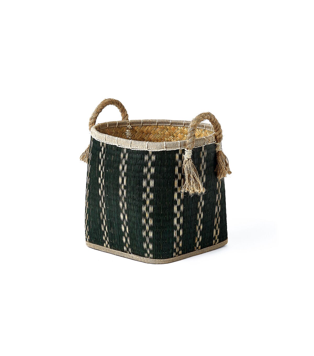 Green Square Palm Leaf Basket With Handles by Place & Time