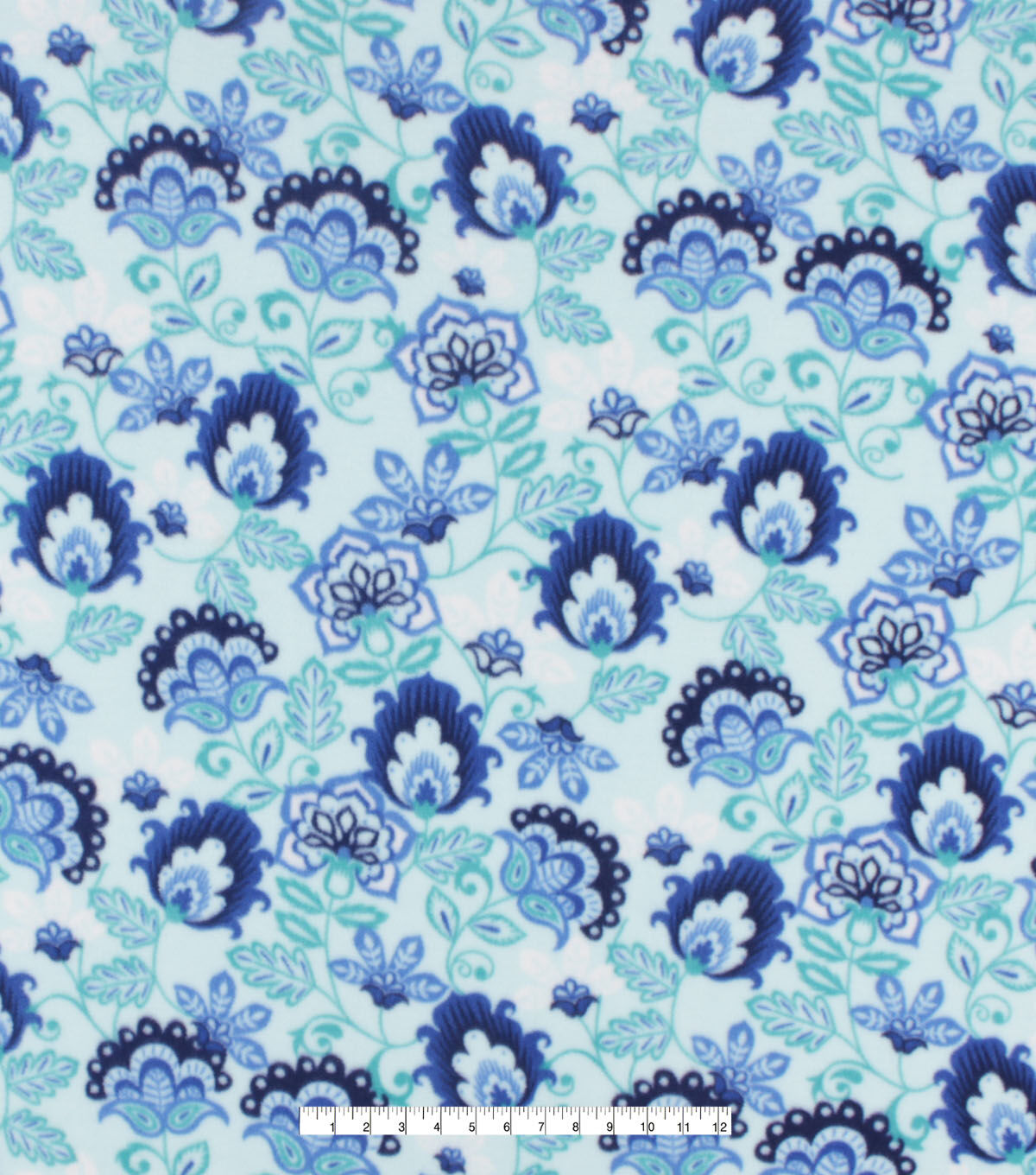 Blue Jacobean Floral Anti Pill Fleece Fabric