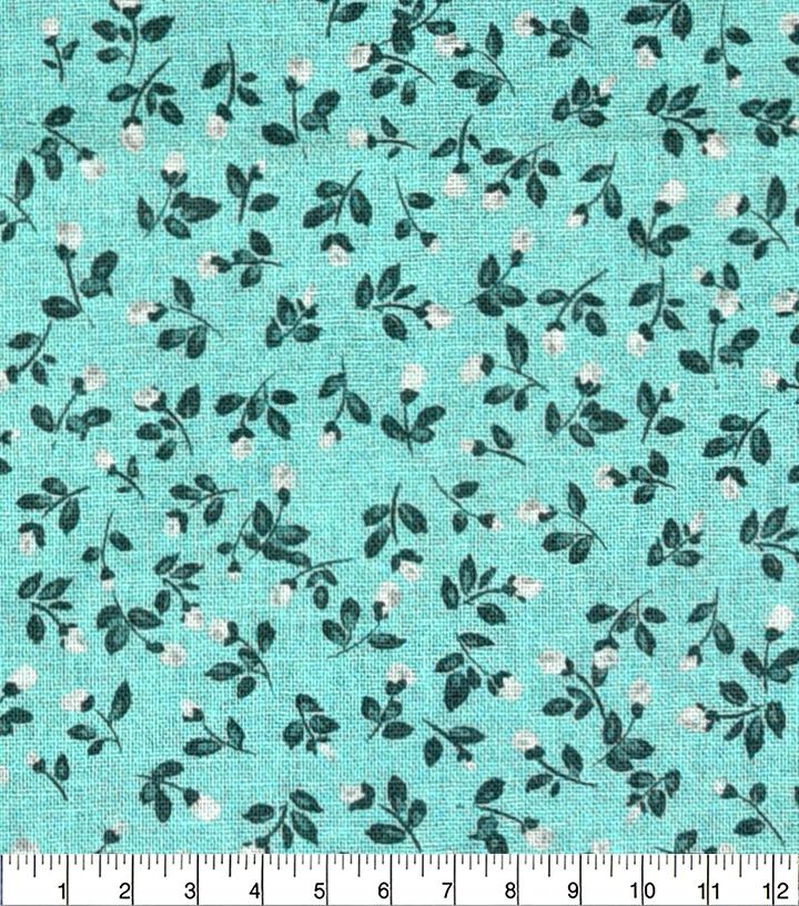 18 x 21 Floral on Teal Cotton Fabric Quarter by Keepsake Calico