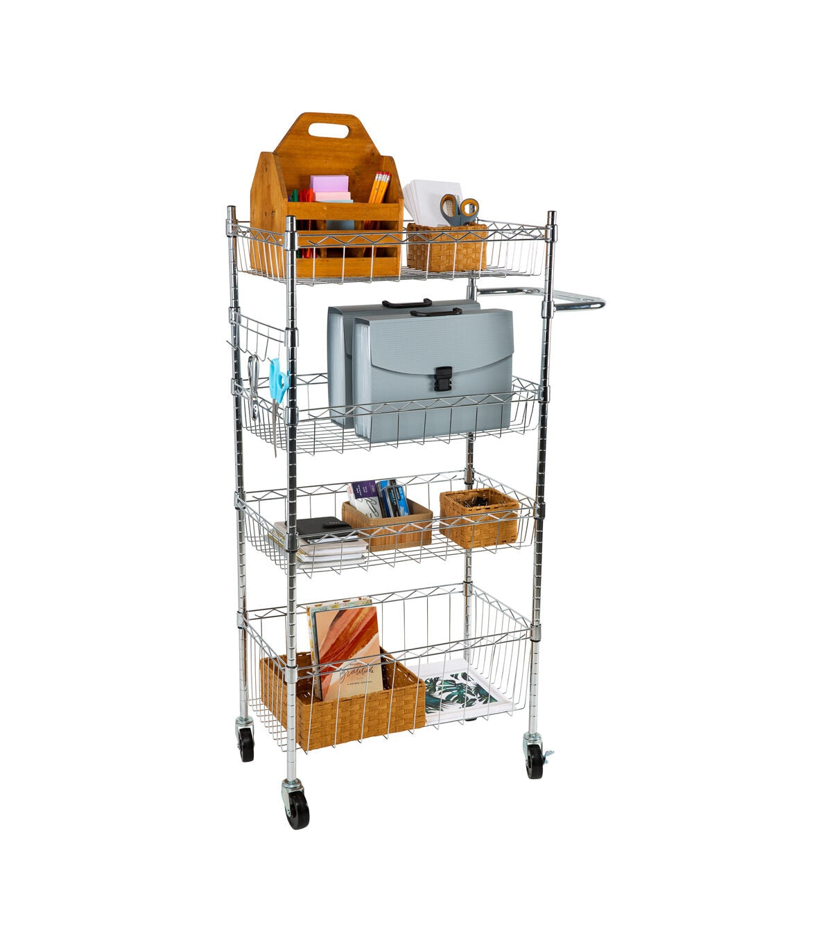 Organize It All 47 Silver 4 Tier Rolling Utility Cart With Baskets