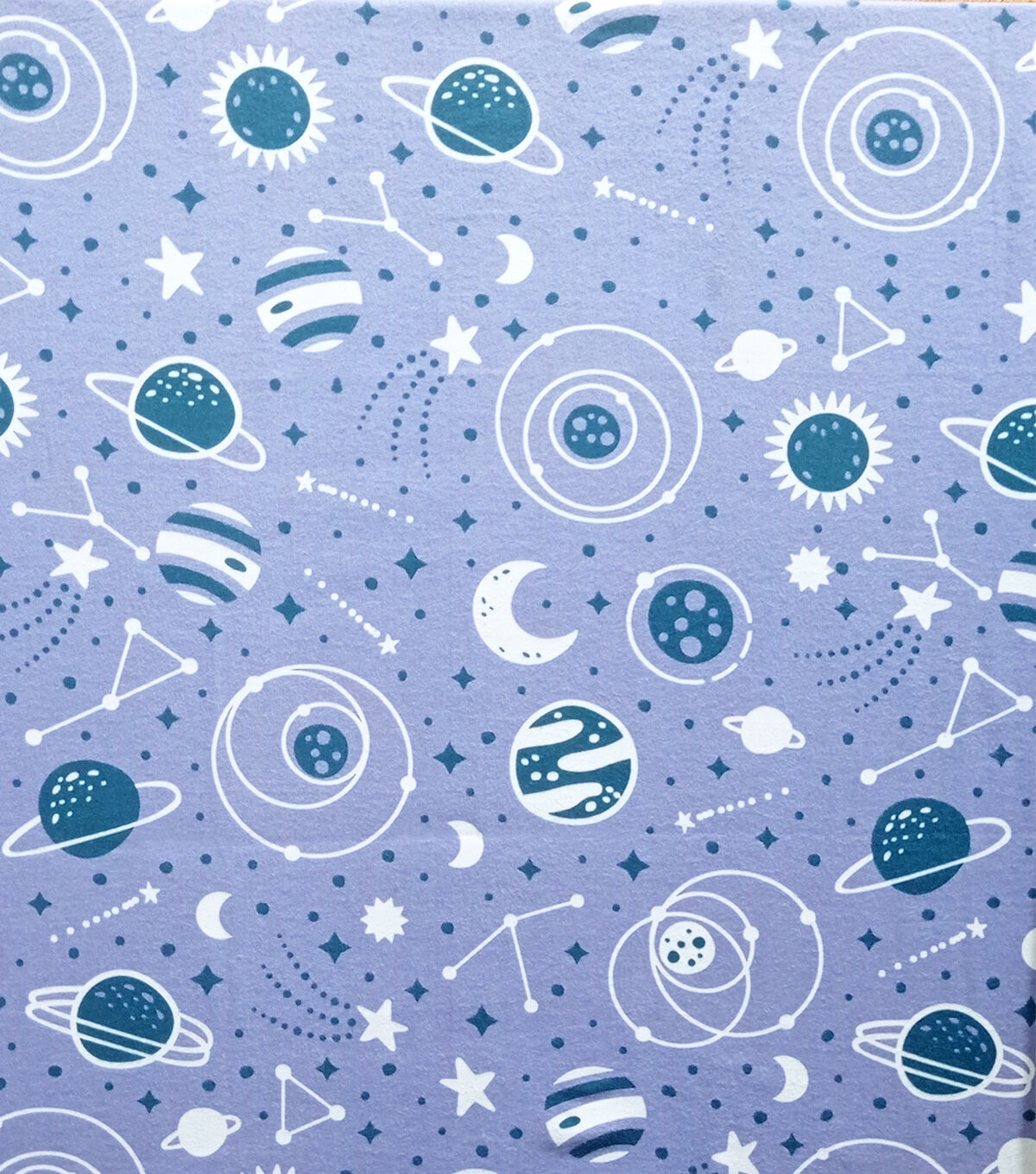 Space Icons On Purple Luxe Flannel Fabric