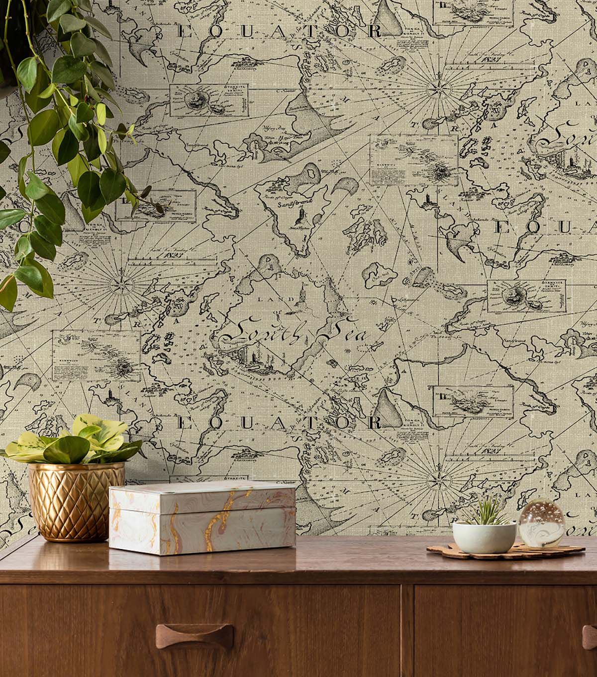 Tommy Bahama 20.5' x 18' Parchment Chartered Peel & Stick Wallpaper