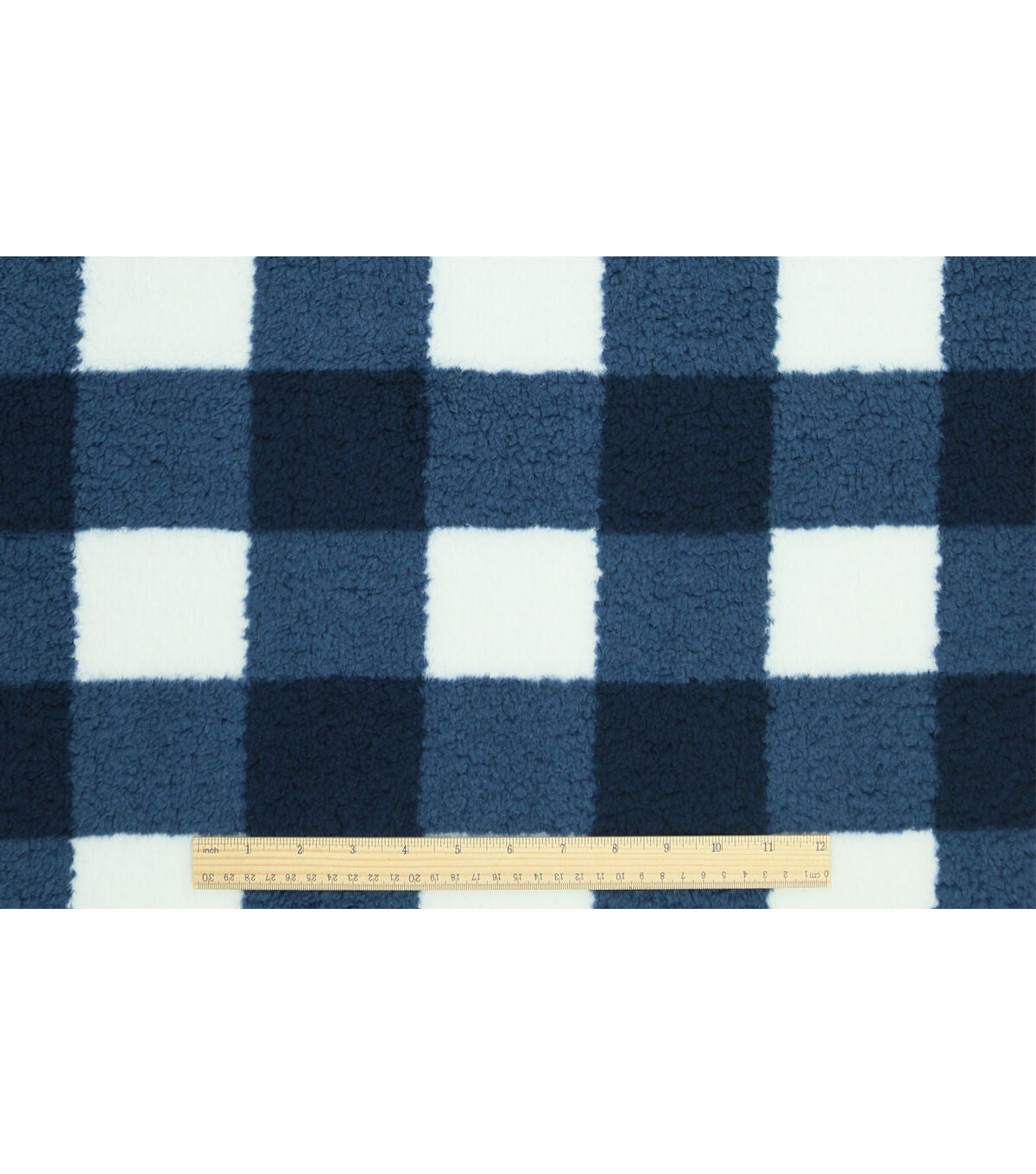 Navy Gingham Sherpa Fleece Fabric