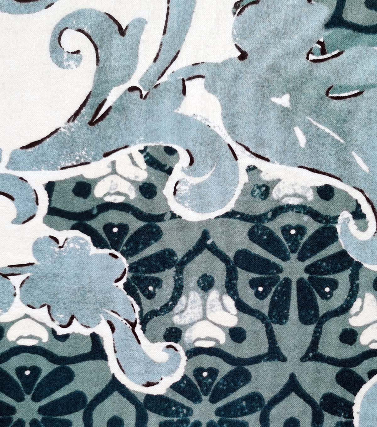 Blue Damask Floral Luxe Flannel Fabric