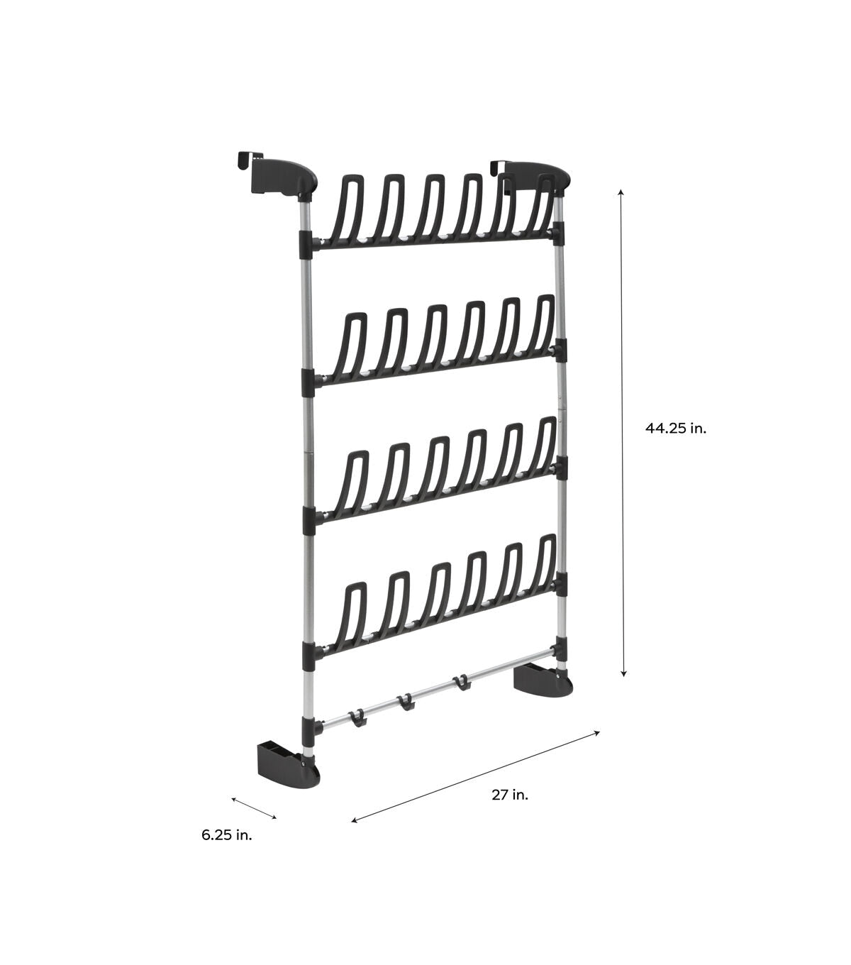 Organize It All 27 Black 12 Pair Over the Door Shoe Rack With Hooks