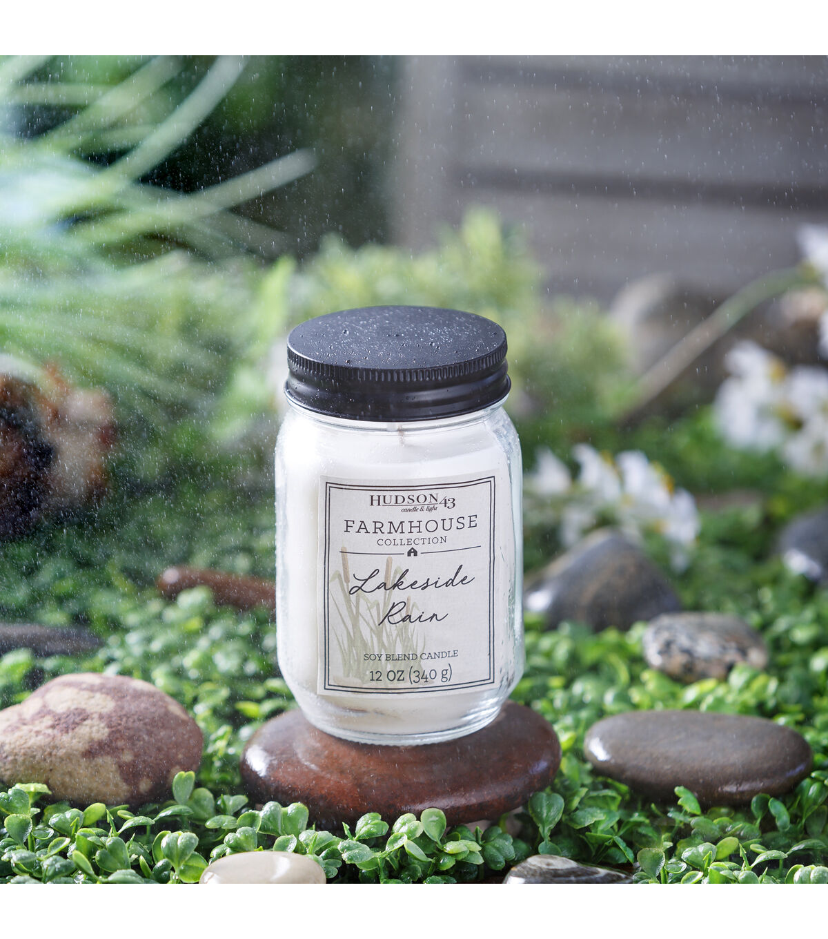 12oz Lakeside Rain Scented Mason Jar Candle by Hudson 43