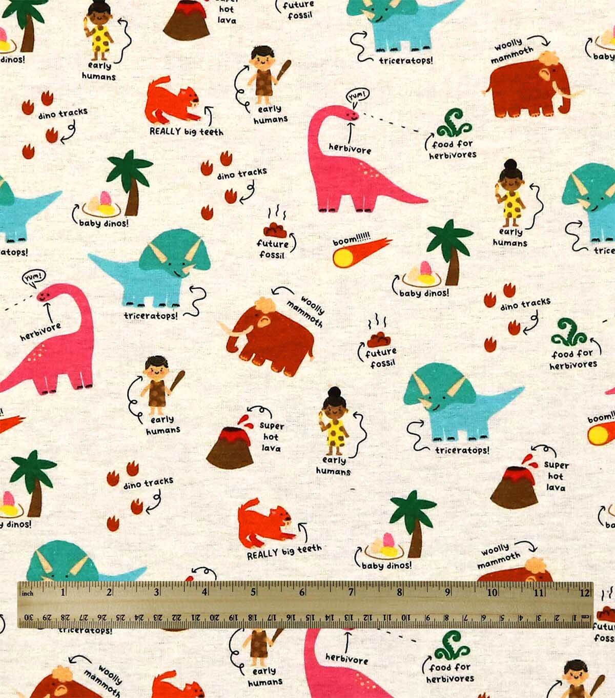 Dinosaurs & Kids on White Super Snuggle Flannel Fabric